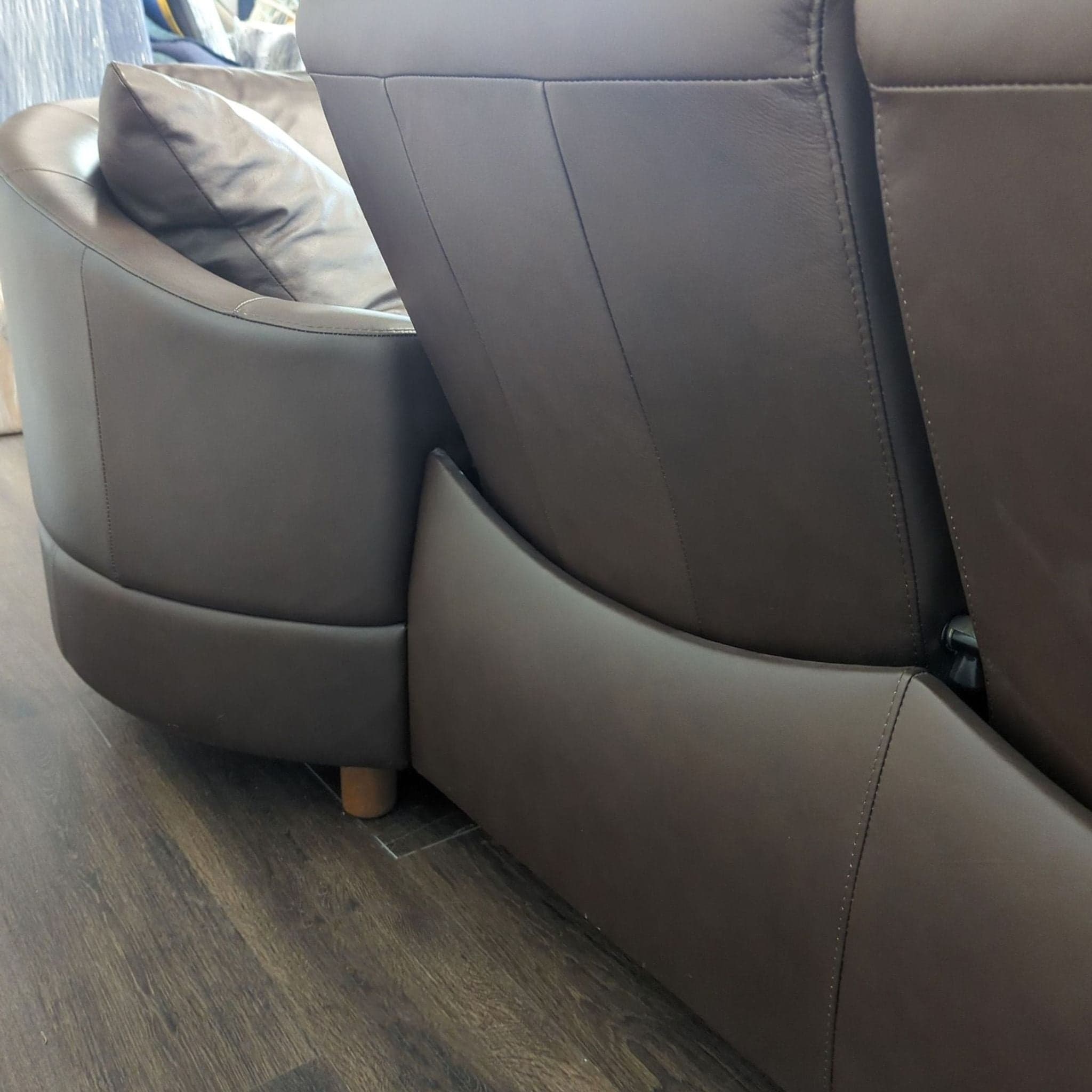 Stressless Brown Leather Sectional Sofa with Wood Legs - Thumbnail 5