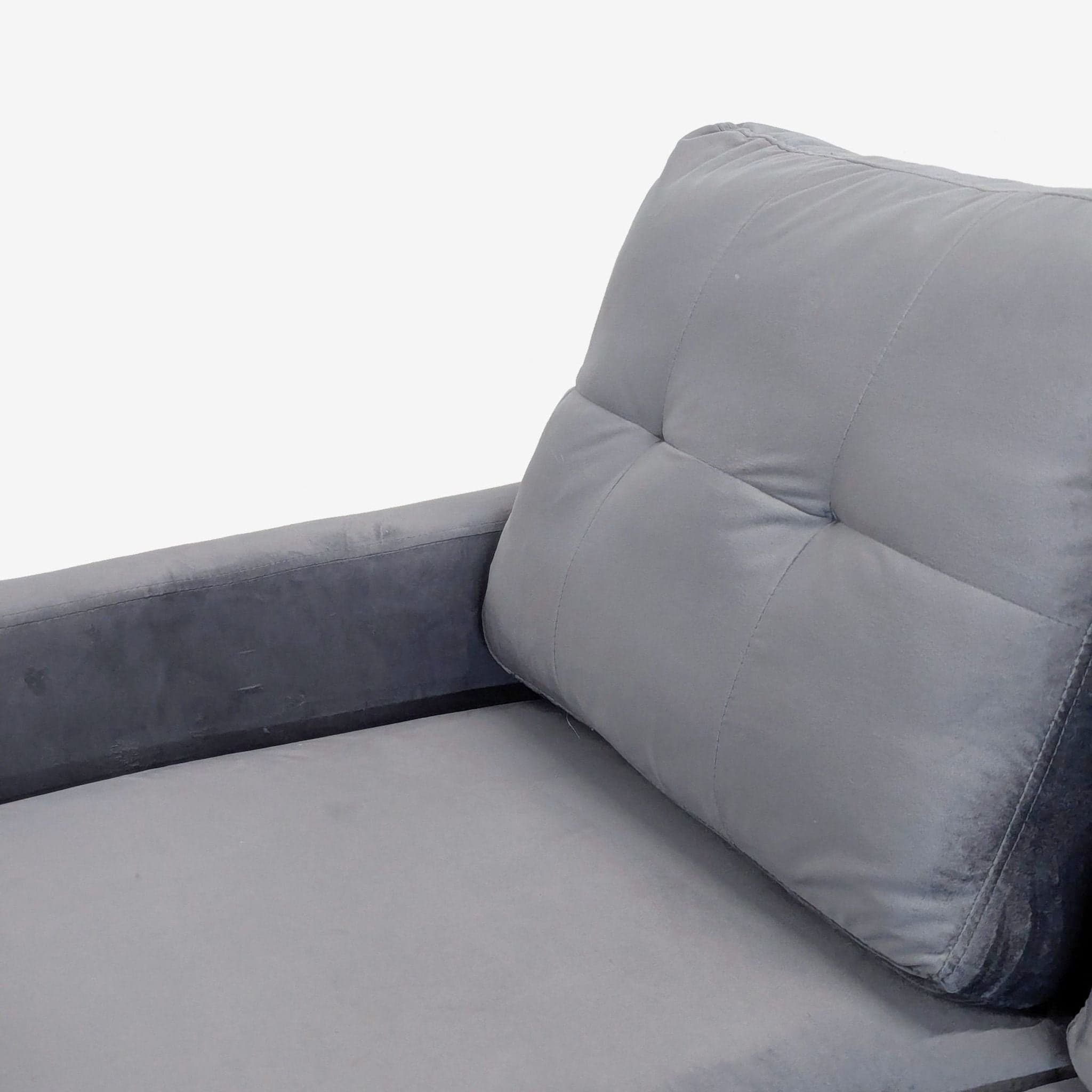 Modern Gray Velvet Loveseat with Wooden Legs - Thumbnail 4