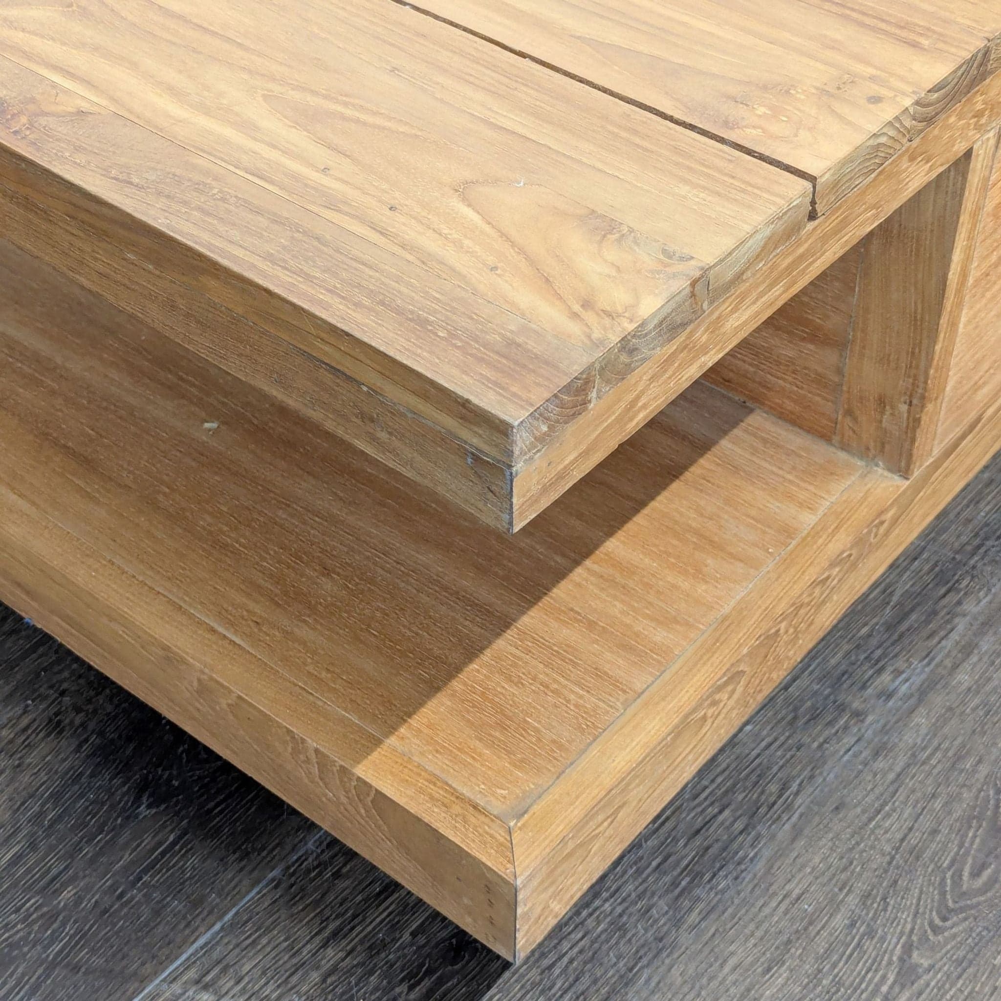 Two Tier Teak Coffee Table with Drawer - Thumbnail 4