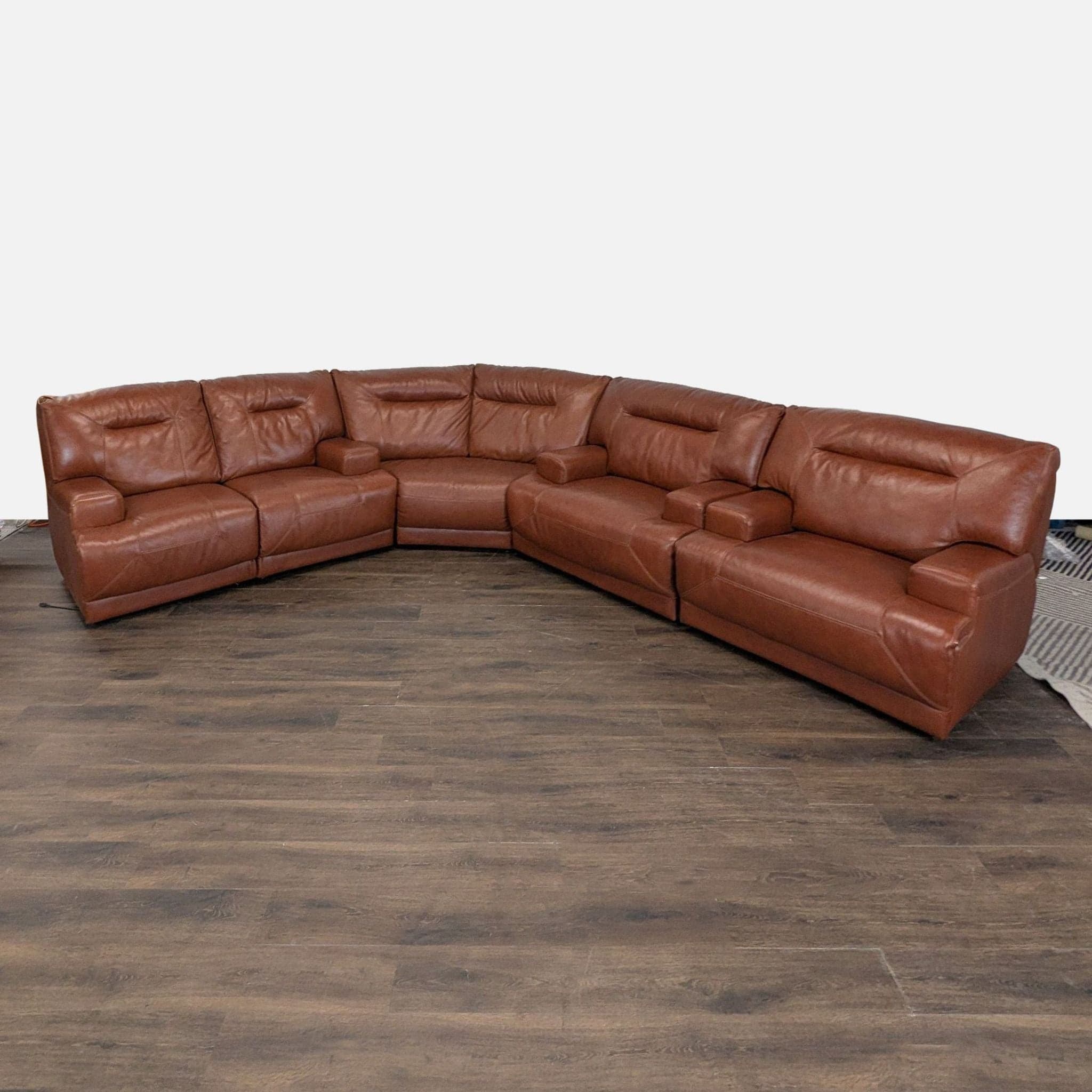Brown Leather Power Reclining Sectional Sofa with Built-In Armrests - Image 1