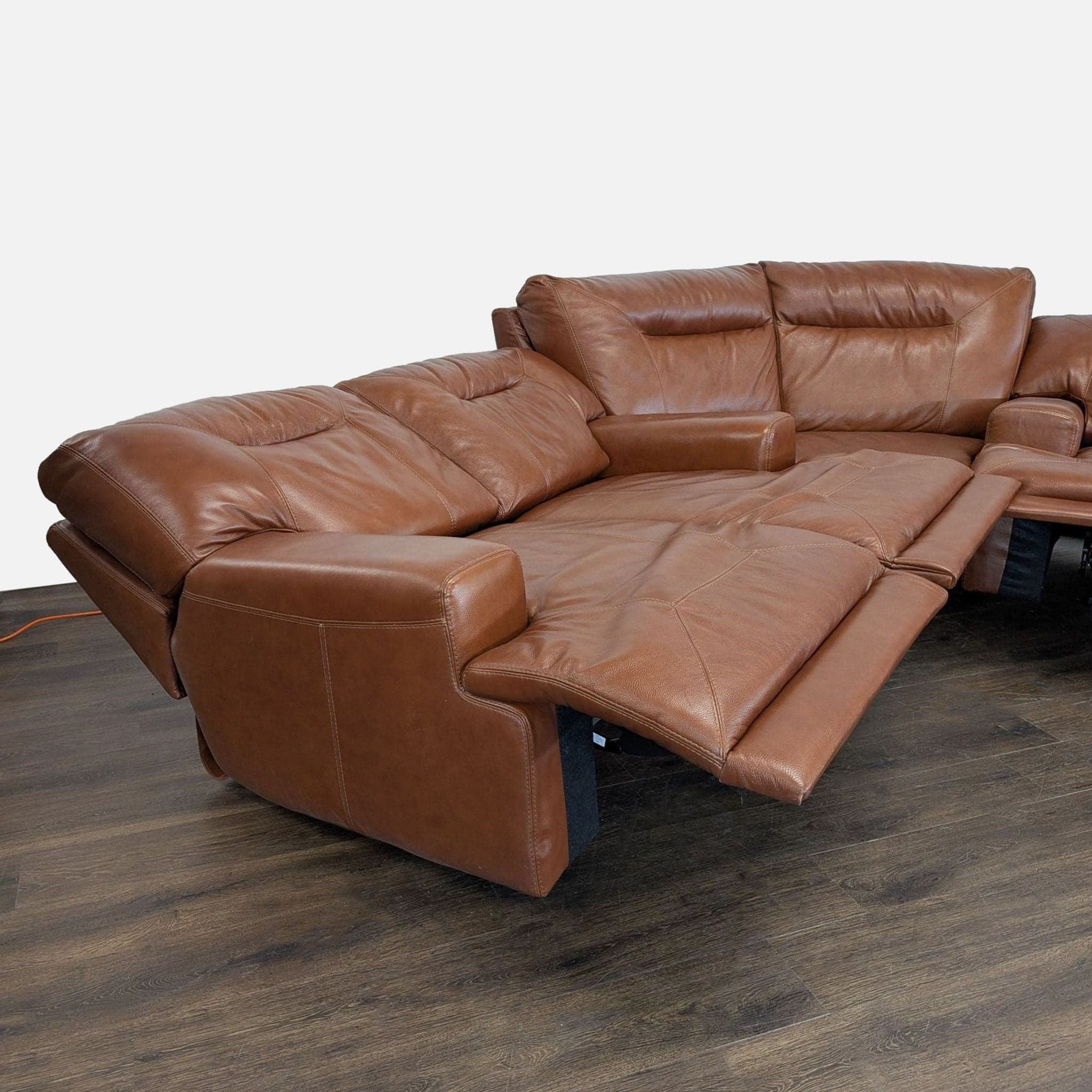 Brown Leather Power Reclining Sectional Sofa with Built-In Armrests - Thumbnail 4