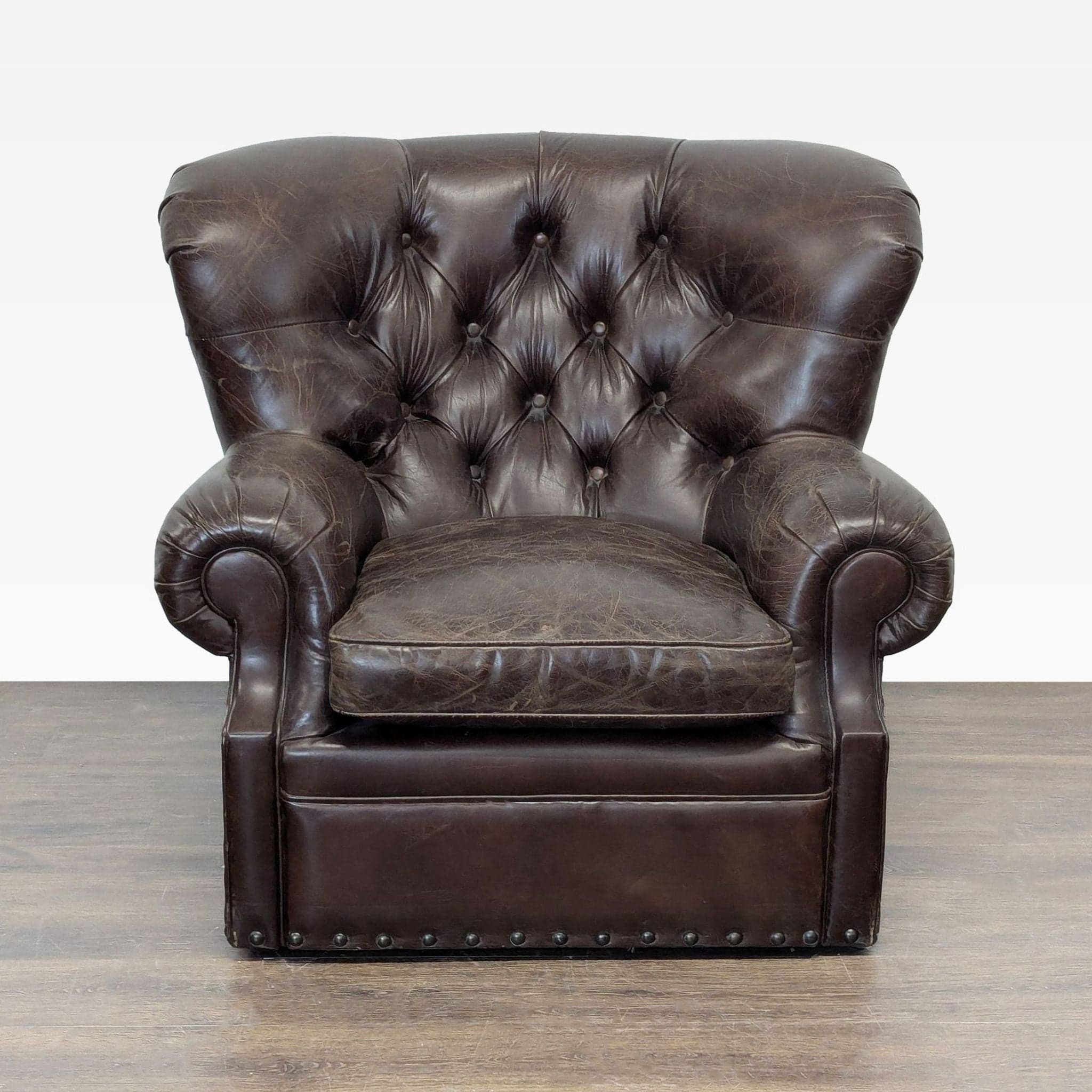 Restoration Hardware Churchill Brown Leather Lounge Chair with Rolled Arms - Image 1