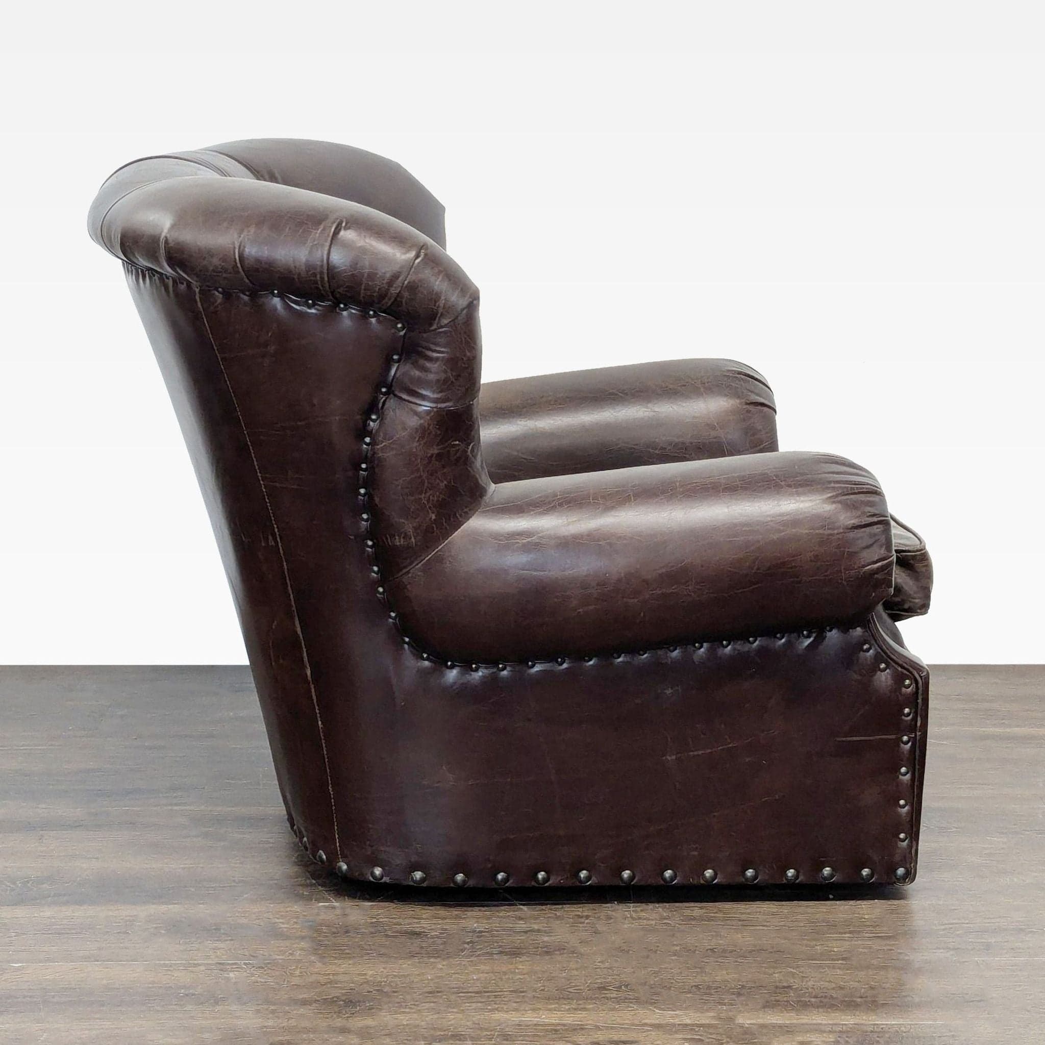 Restoration Hardware Churchill Brown Leather Lounge Chair with Rolled Arms - Thumbnail 5