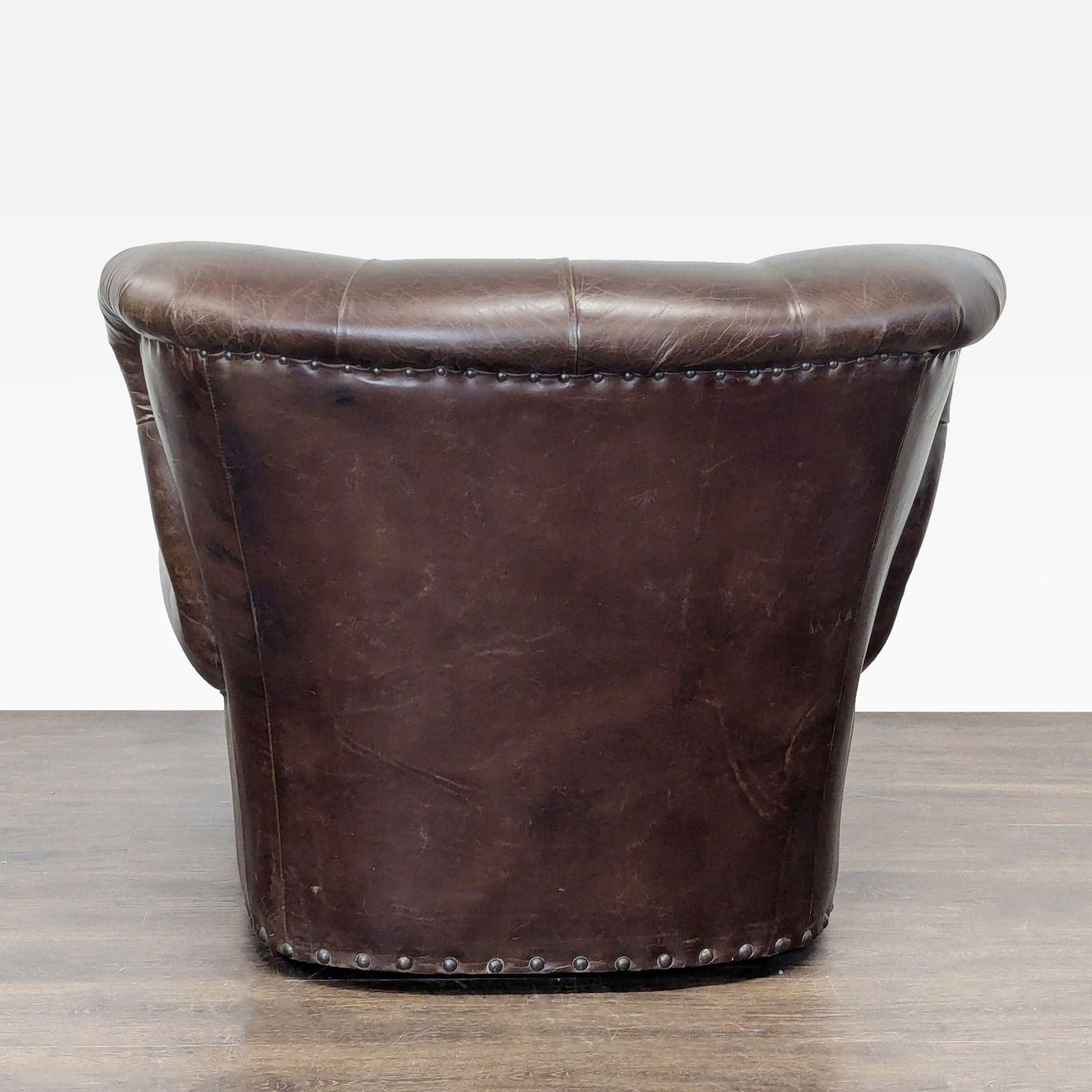 Restoration Hardware Churchill Brown Leather Lounge Chair with Rolled Arms - Thumbnail 3