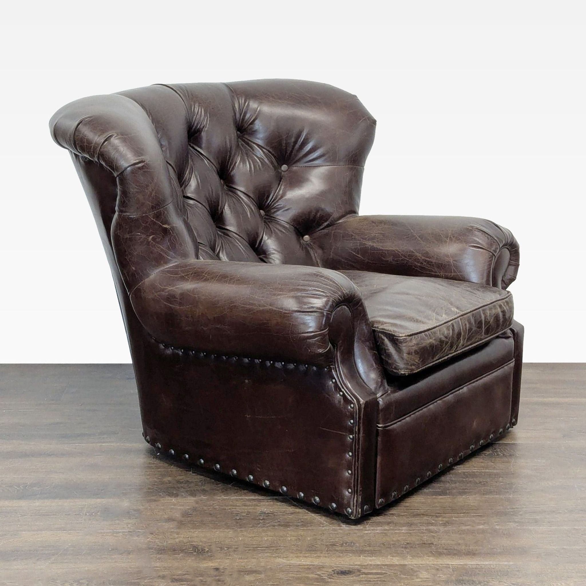 Restoration Hardware Churchill Brown Leather Lounge Chair with Rolled Arms - Thumbnail 2