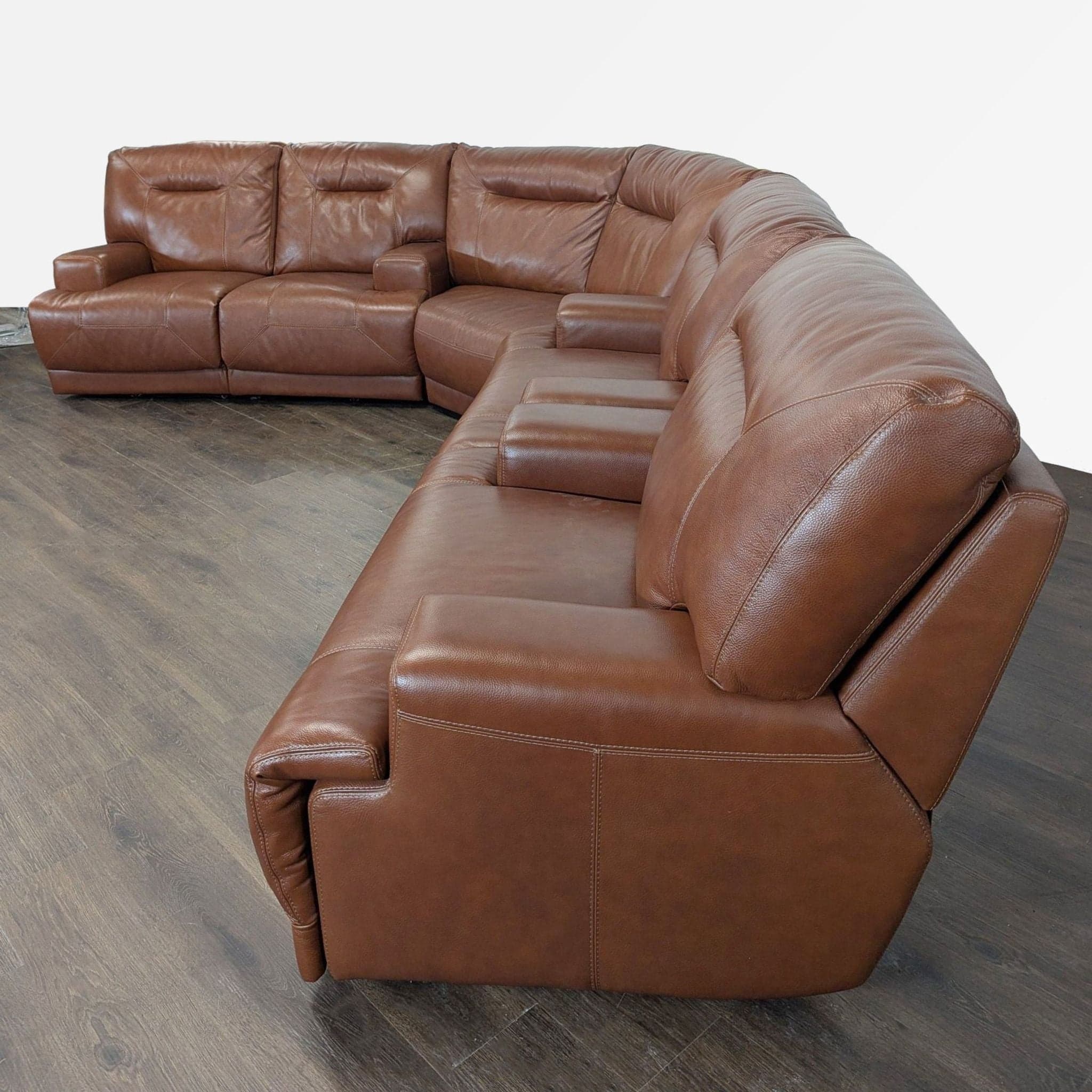 Brown Leather Power Reclining Sectional Sofa with Built-In Armrests - Thumbnail 3