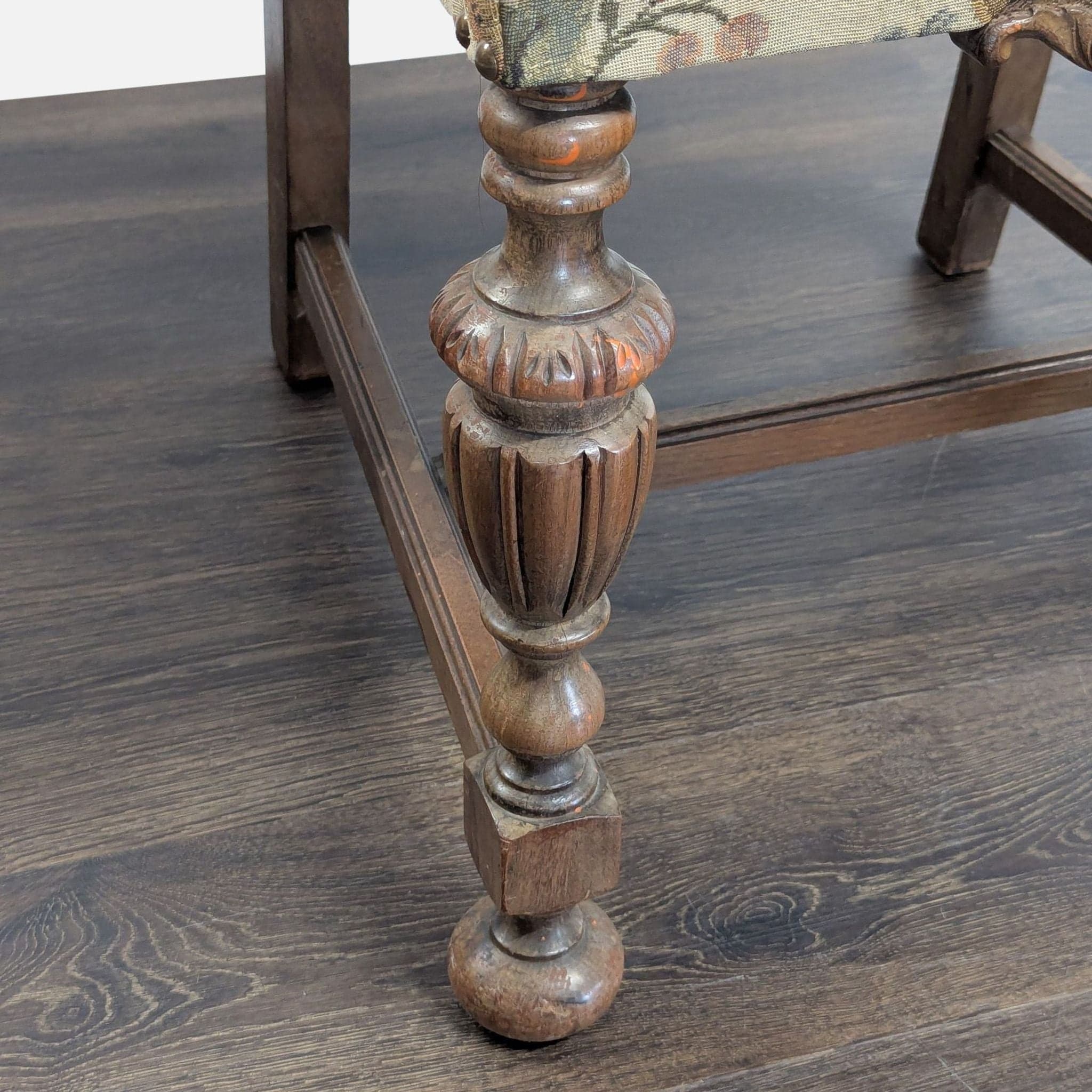 Antique Carved Wood Dining Set with 6 Upholstered Chairs and Rectangular Table - Thumbnail 19