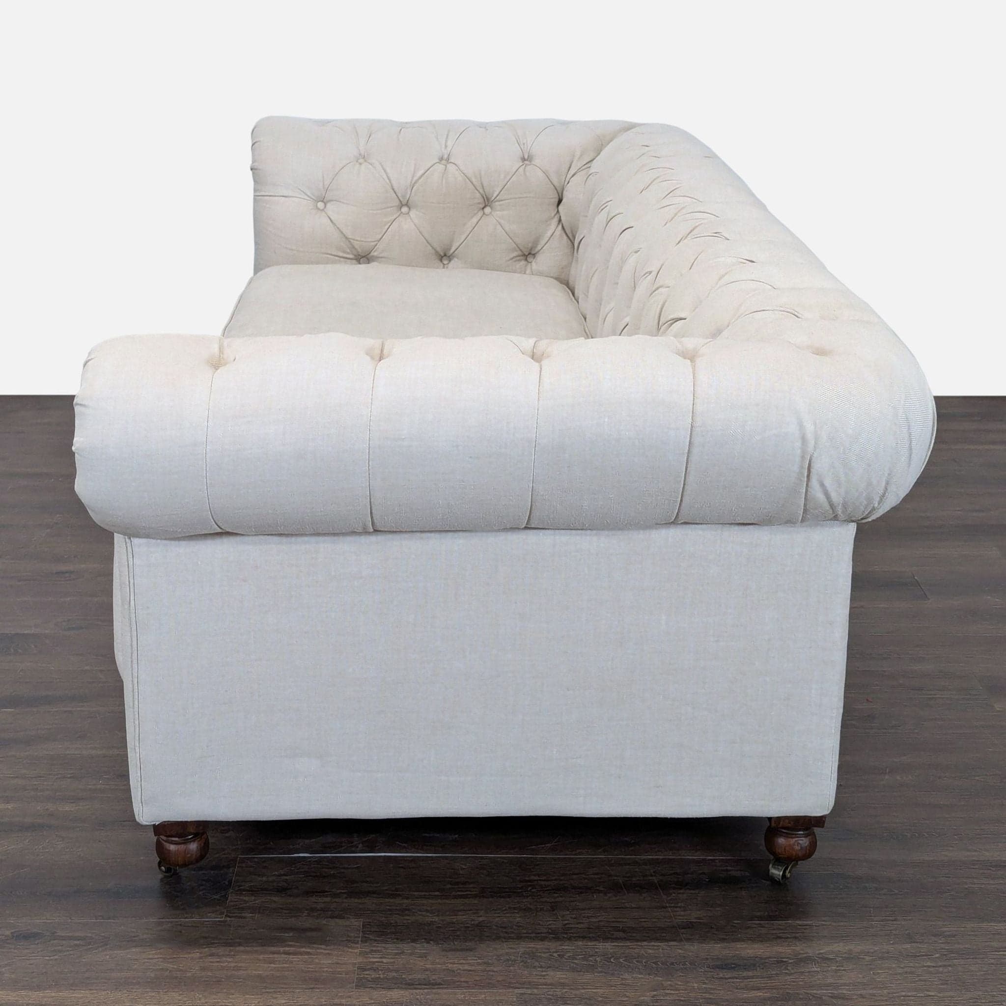 Restoration Hardware Kensington Classic 3-Seat Chesterfield Sofa in Light Linen - Thumbnail 6