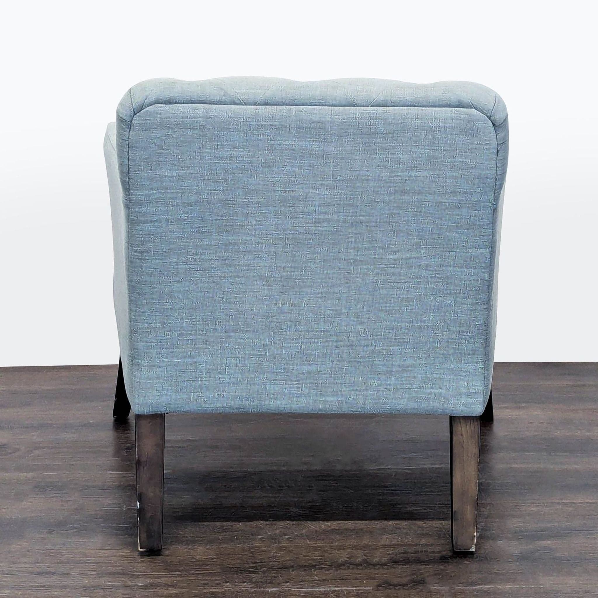 West Elm Elton Tufted Light Blue Lounge Chair with Dark Wood Legs - Thumbnail 4