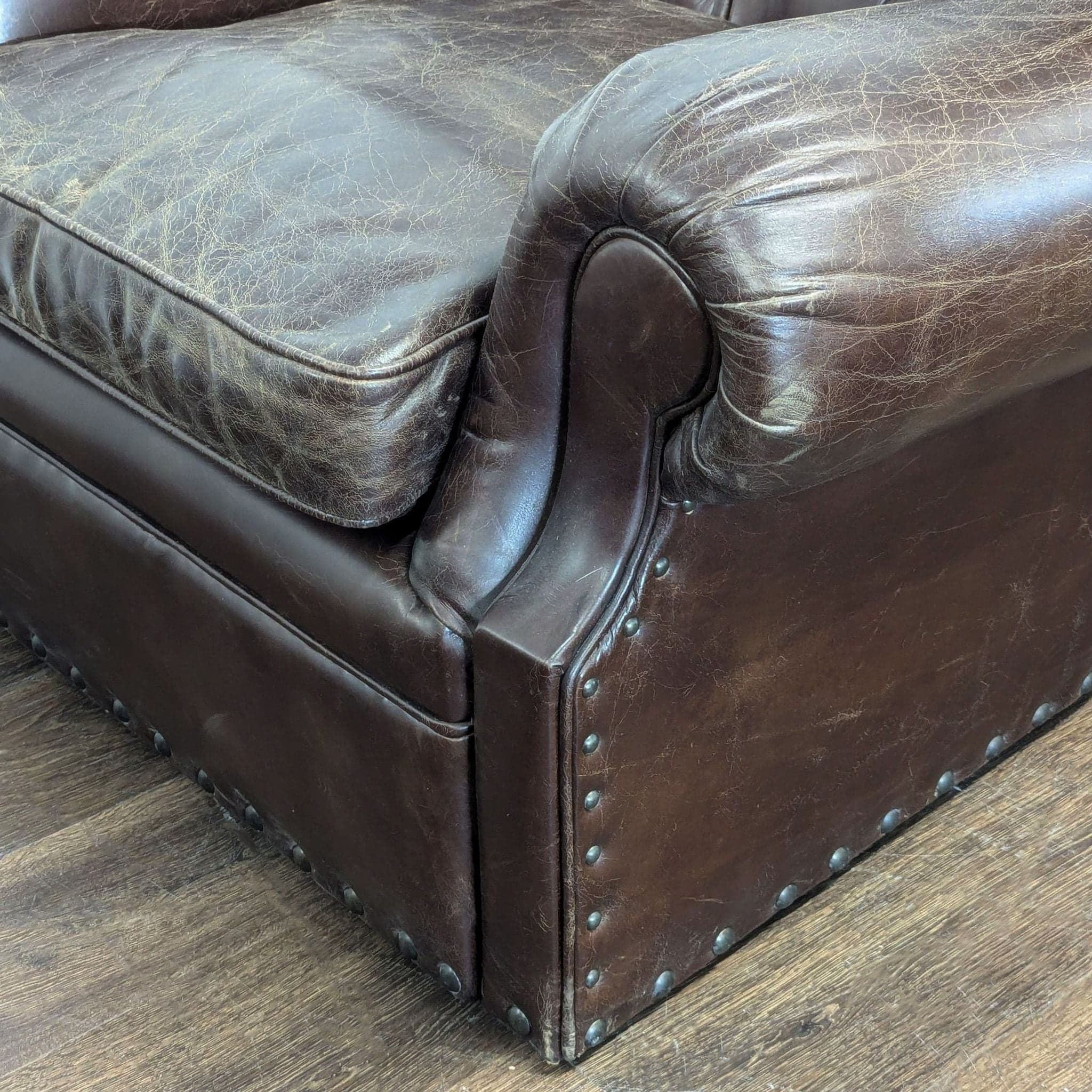Restoration Hardware Churchill Brown Leather Lounge Chair with Rolled Arms - Thumbnail 4