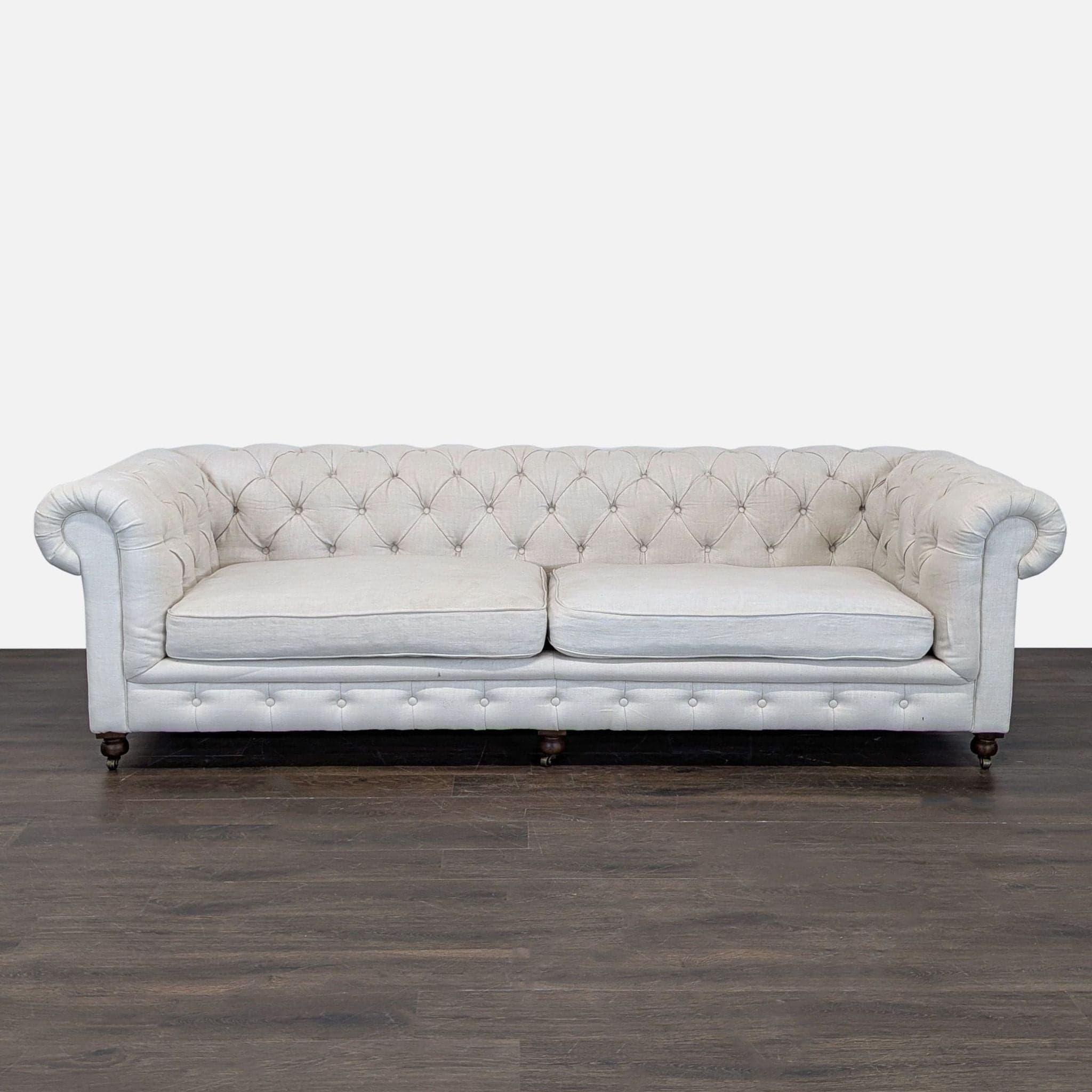 Restoration Hardware Kensington Classic 3-Seat Chesterfield Sofa in Light Linen - Image 1