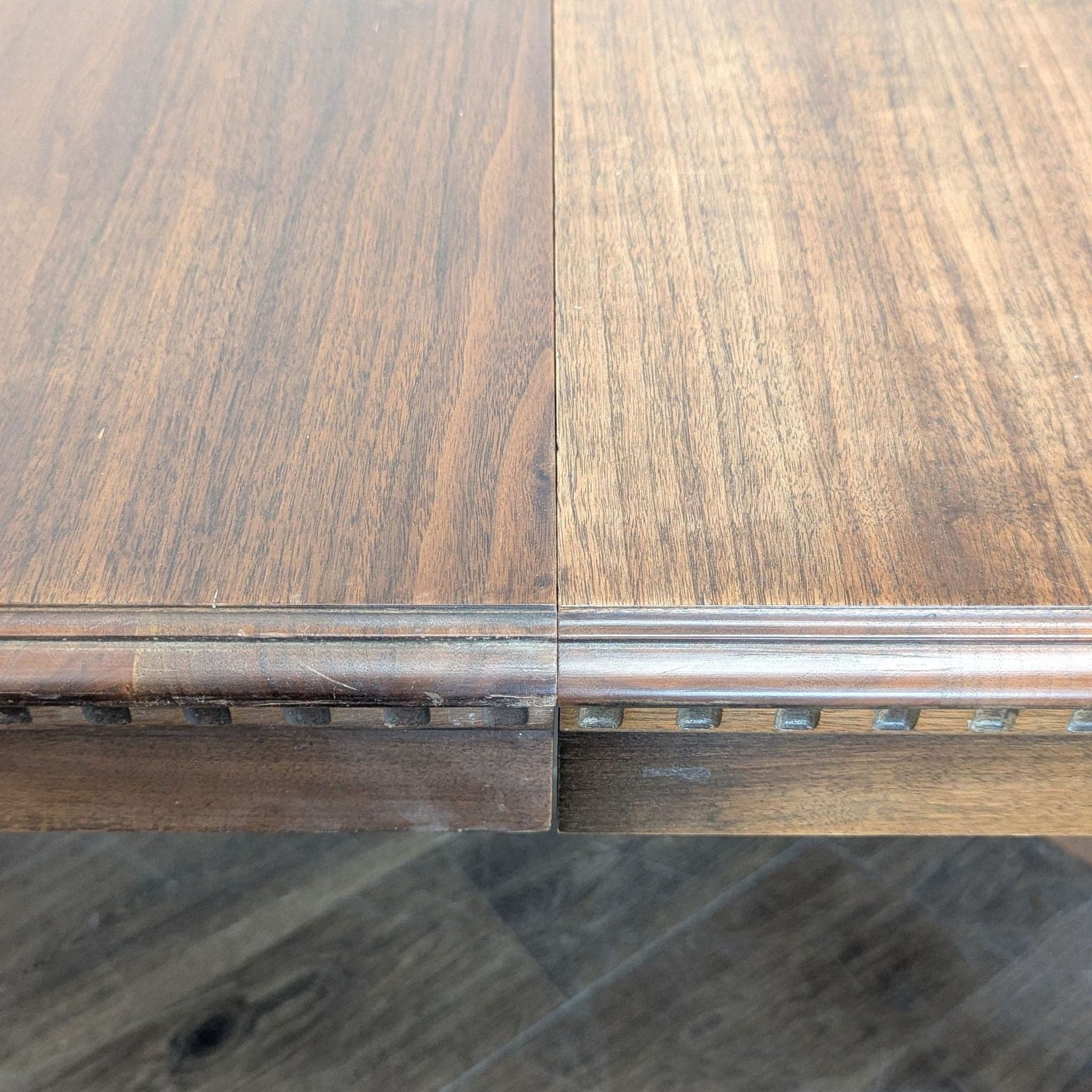 Antique Carved Wood Dining Set with 6 Upholstered Chairs and Rectangular Table - Thumbnail 3