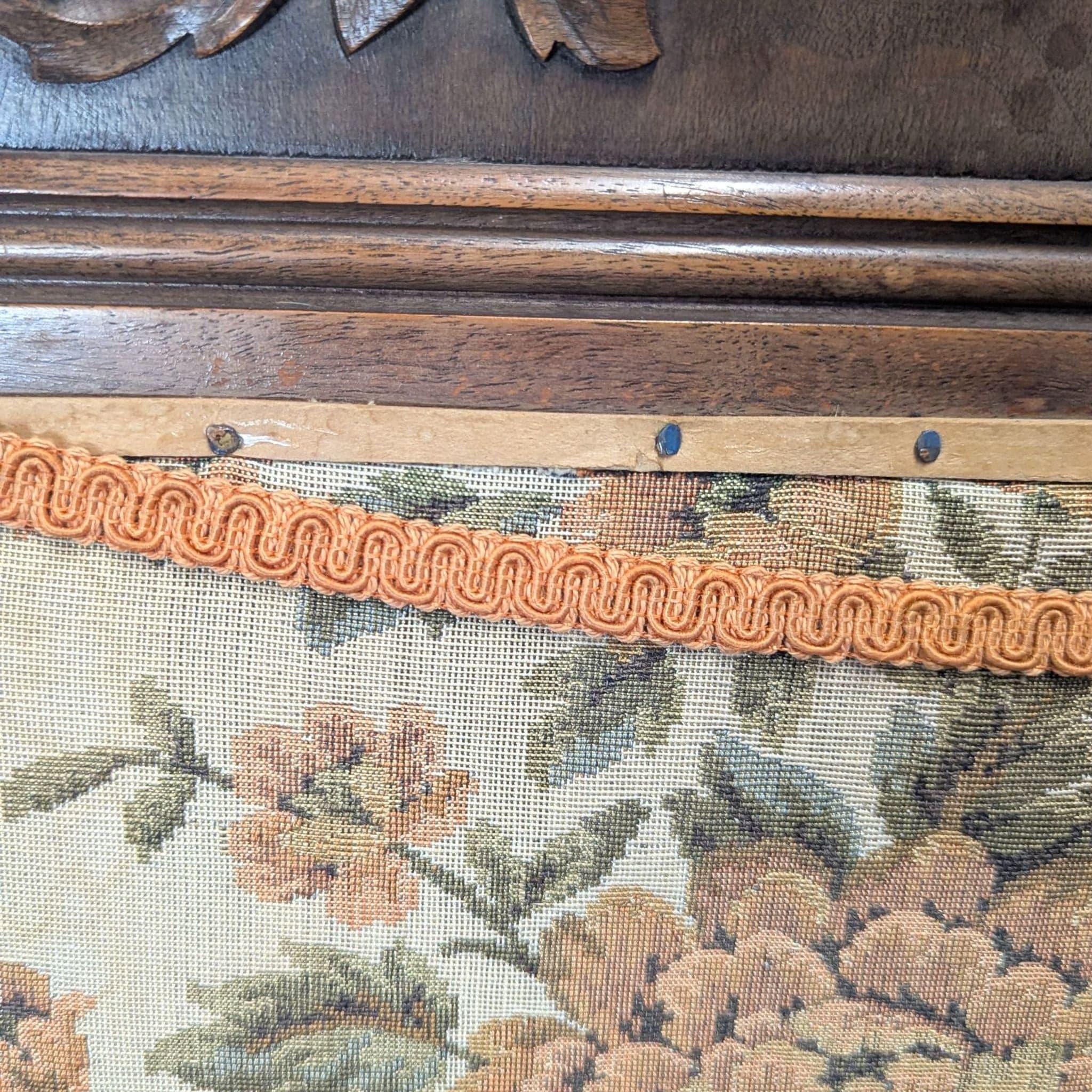 Antique Carved Wood Dining Set with 6 Upholstered Chairs and Rectangular Table - Thumbnail 8