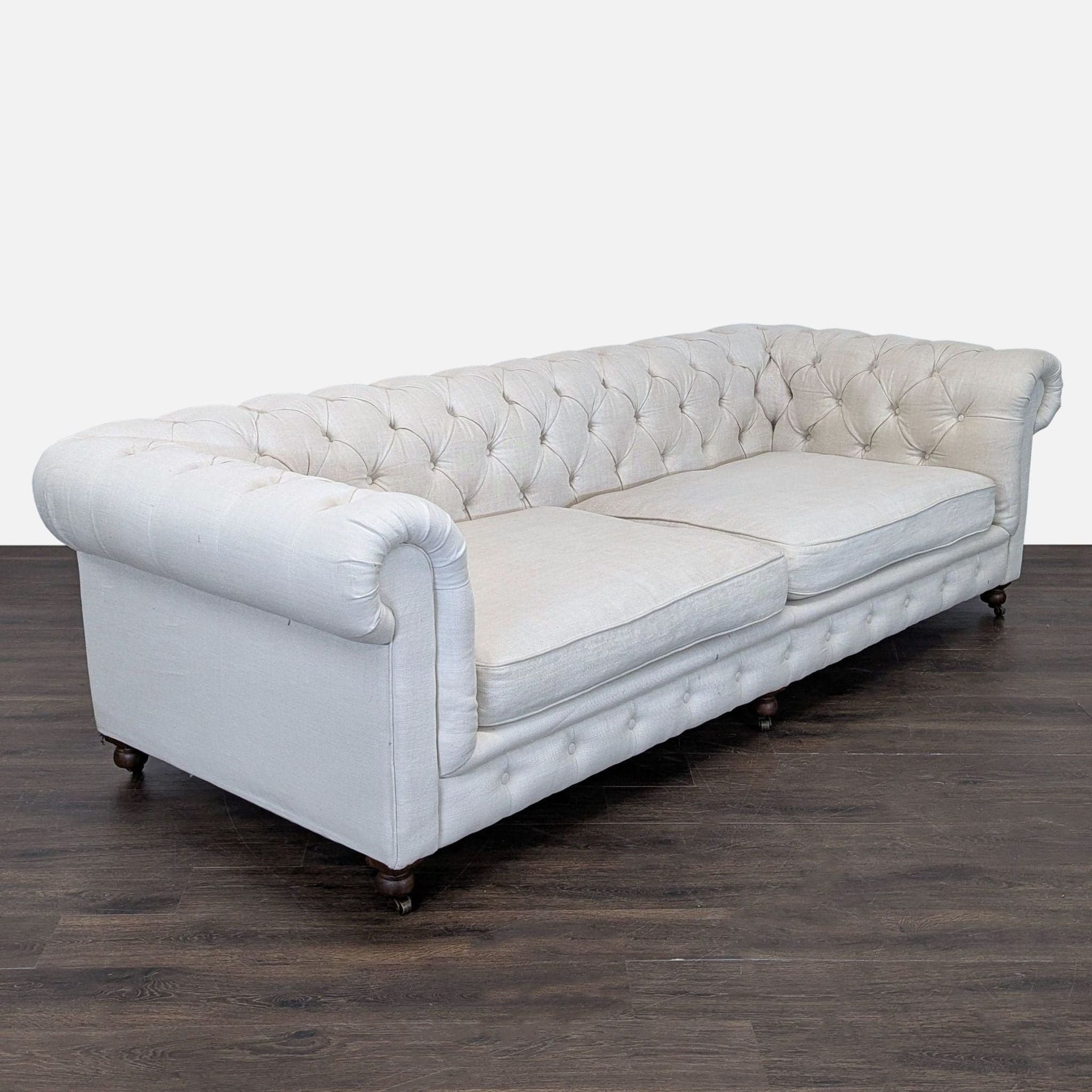 Restoration Hardware Kensington Classic 3-Seat Chesterfield Sofa in Light Linen - Thumbnail 2