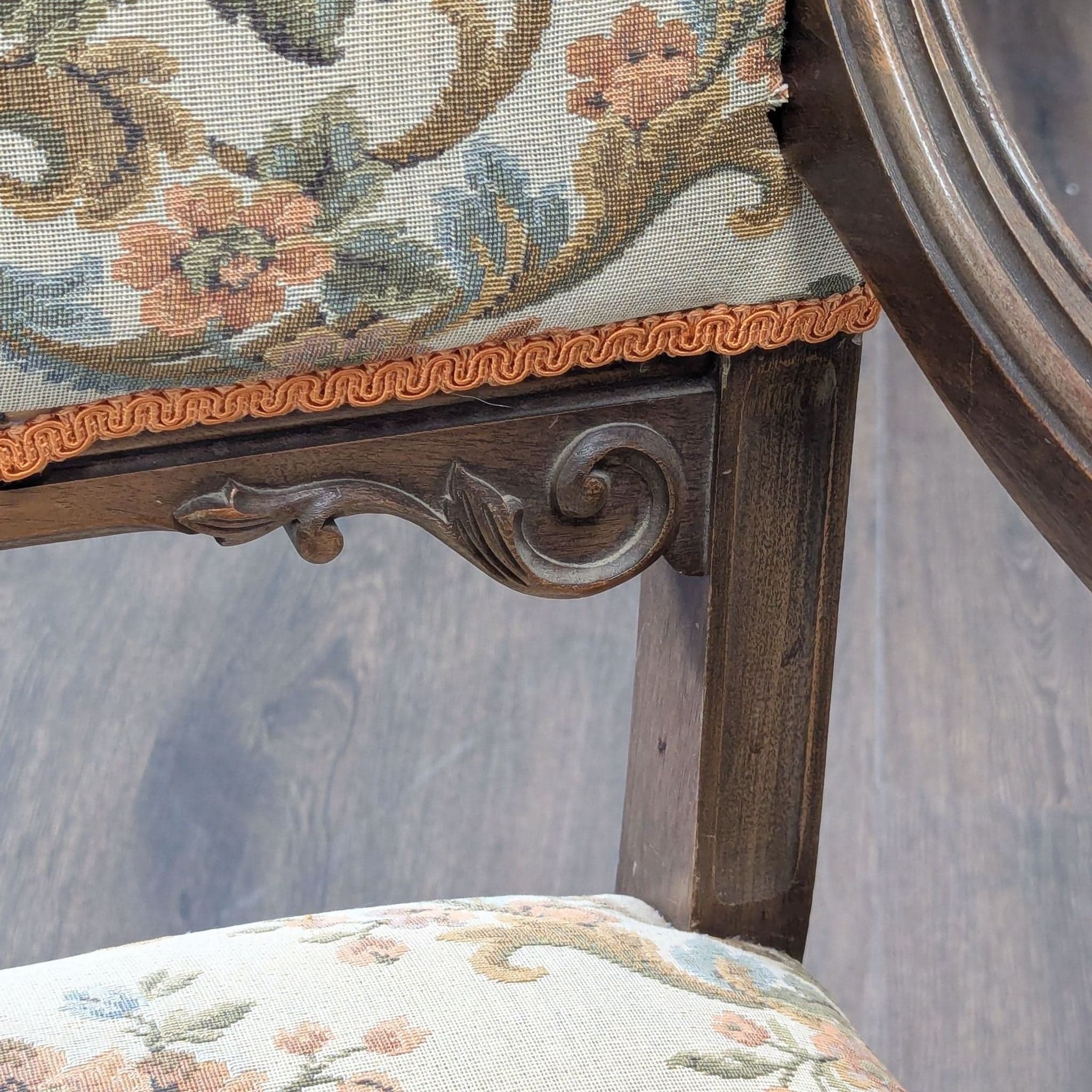 Antique Carved Wood Dining Set with 6 Upholstered Chairs and Rectangular Table - Thumbnail 15