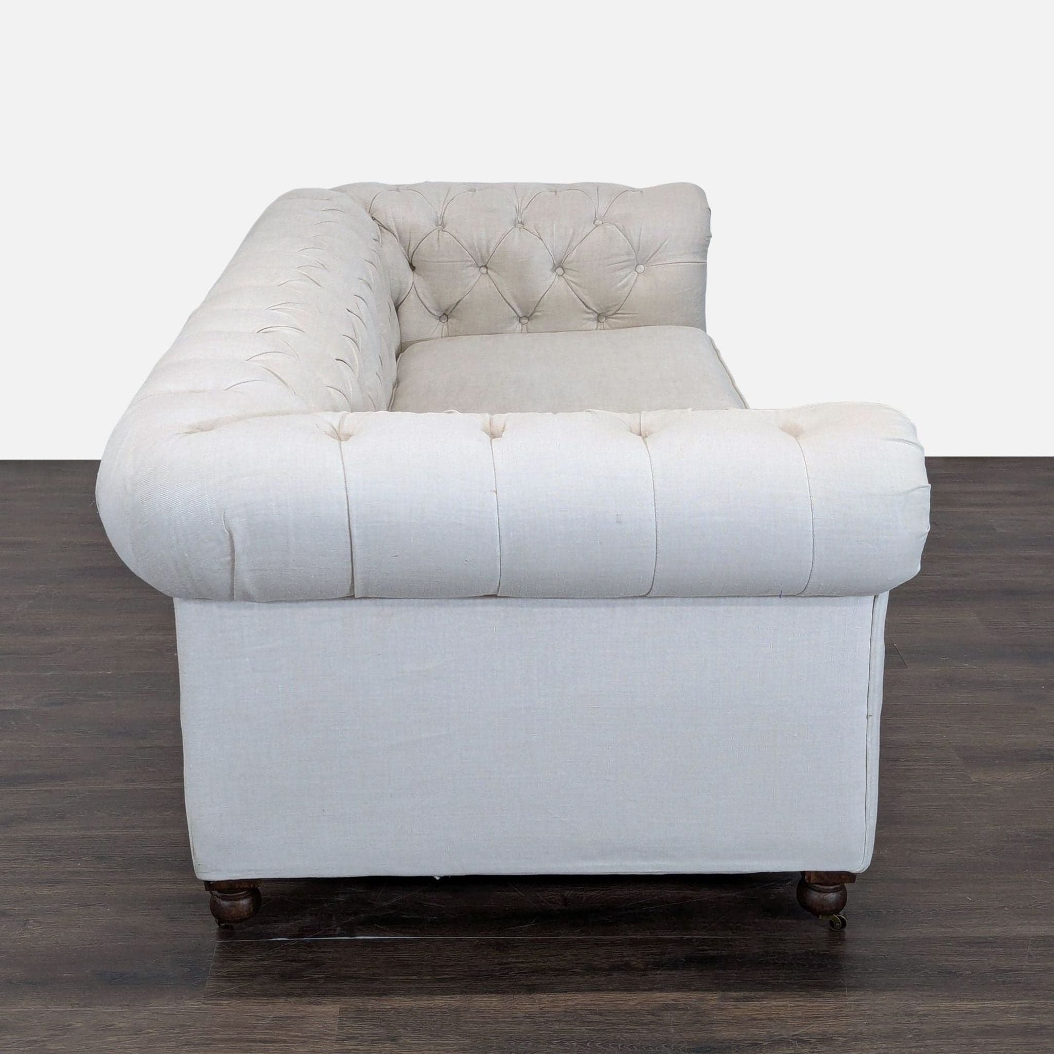 Restoration Hardware Kensington Classic 3-Seat Chesterfield Sofa in Light Linen - Thumbnail 5