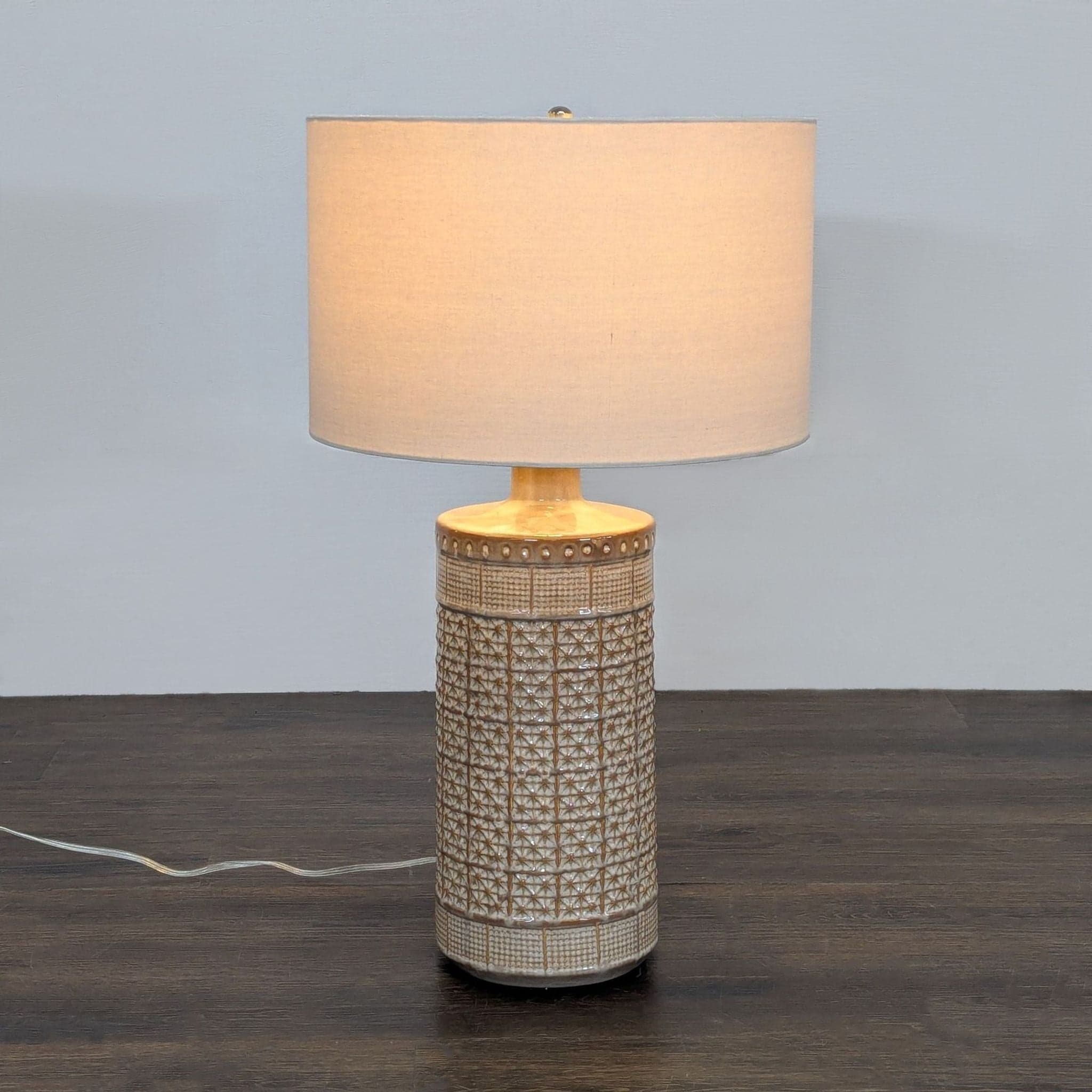 Pottery Barn Emma Textured Ceramic Table Lamp with Drum Shade - Image 1