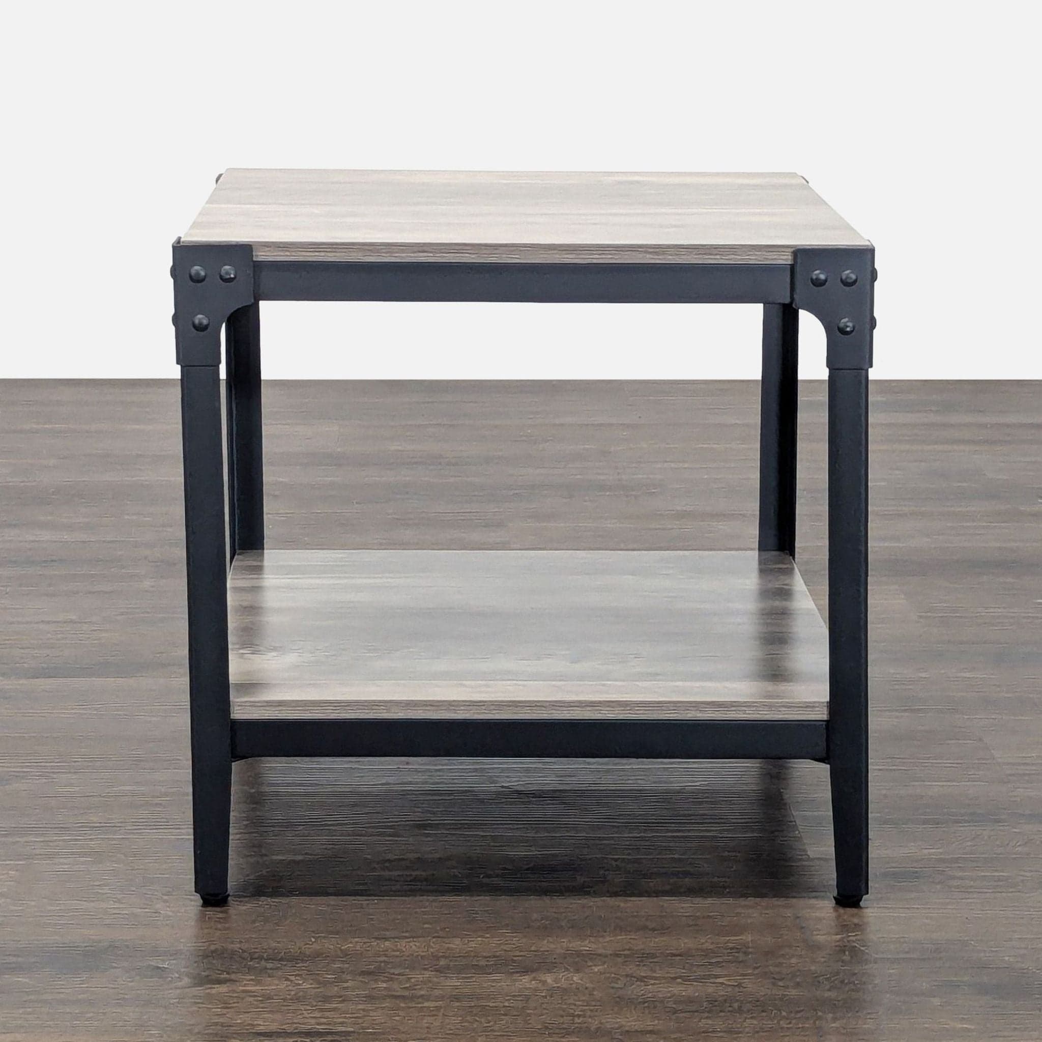 Walker Edison Barnwood Angle Iron Rustic Wood Side Table - Thumbnail 6