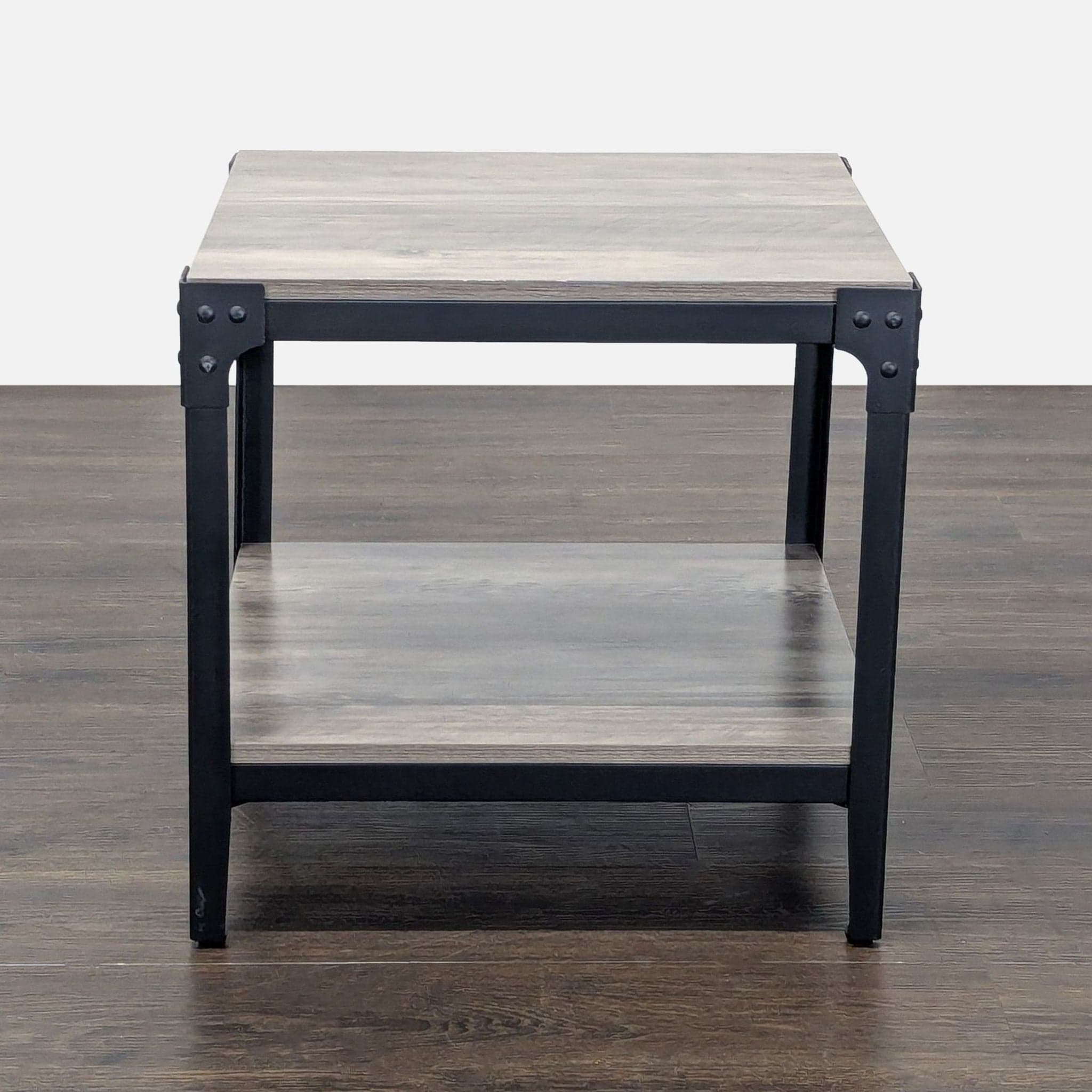 Walker Edison Barnwood Angle Iron Rustic Wood Side Table - Image 1