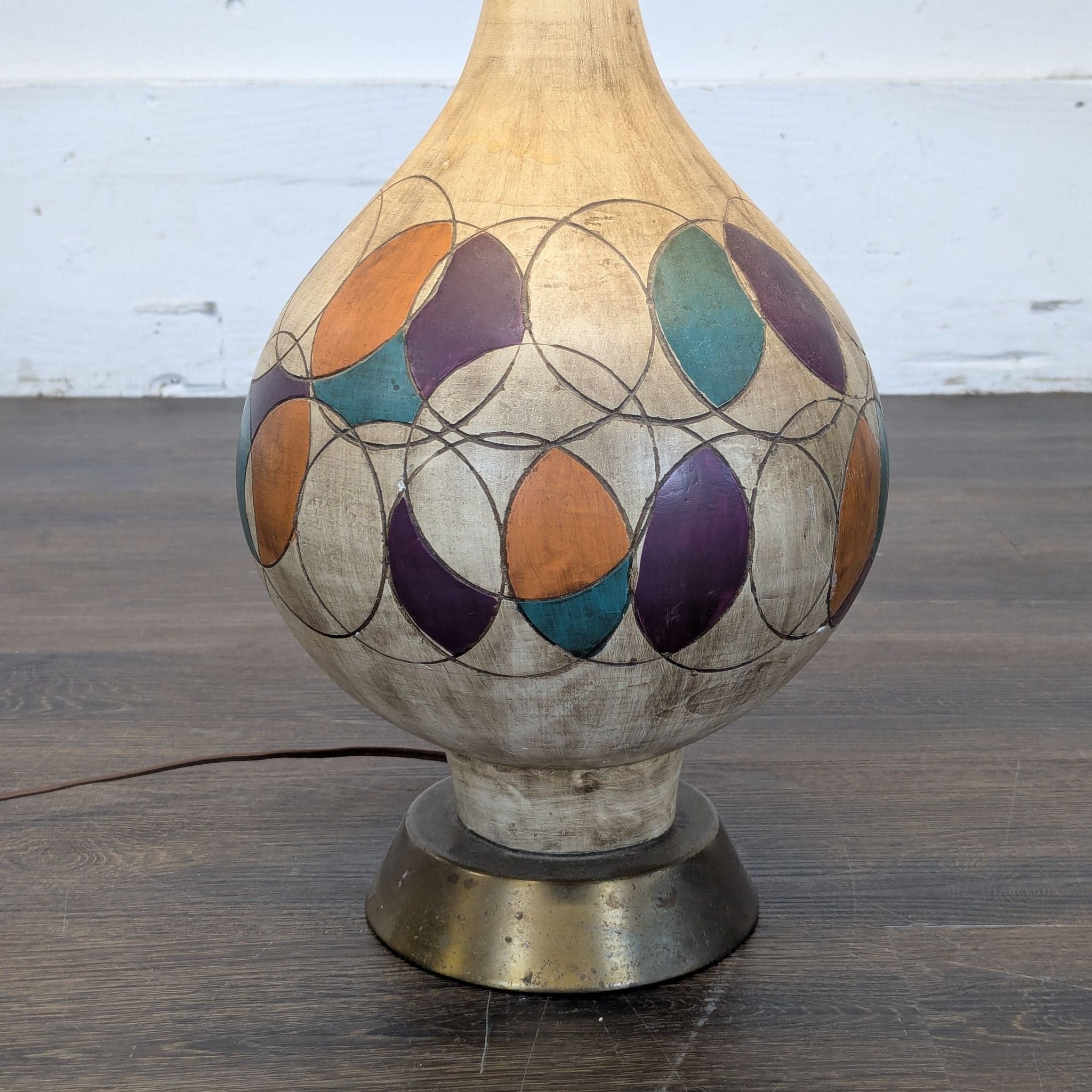 Vintage Table Lamp with Colorful Geometric Base and Cream Shade - Thumbnail 3
