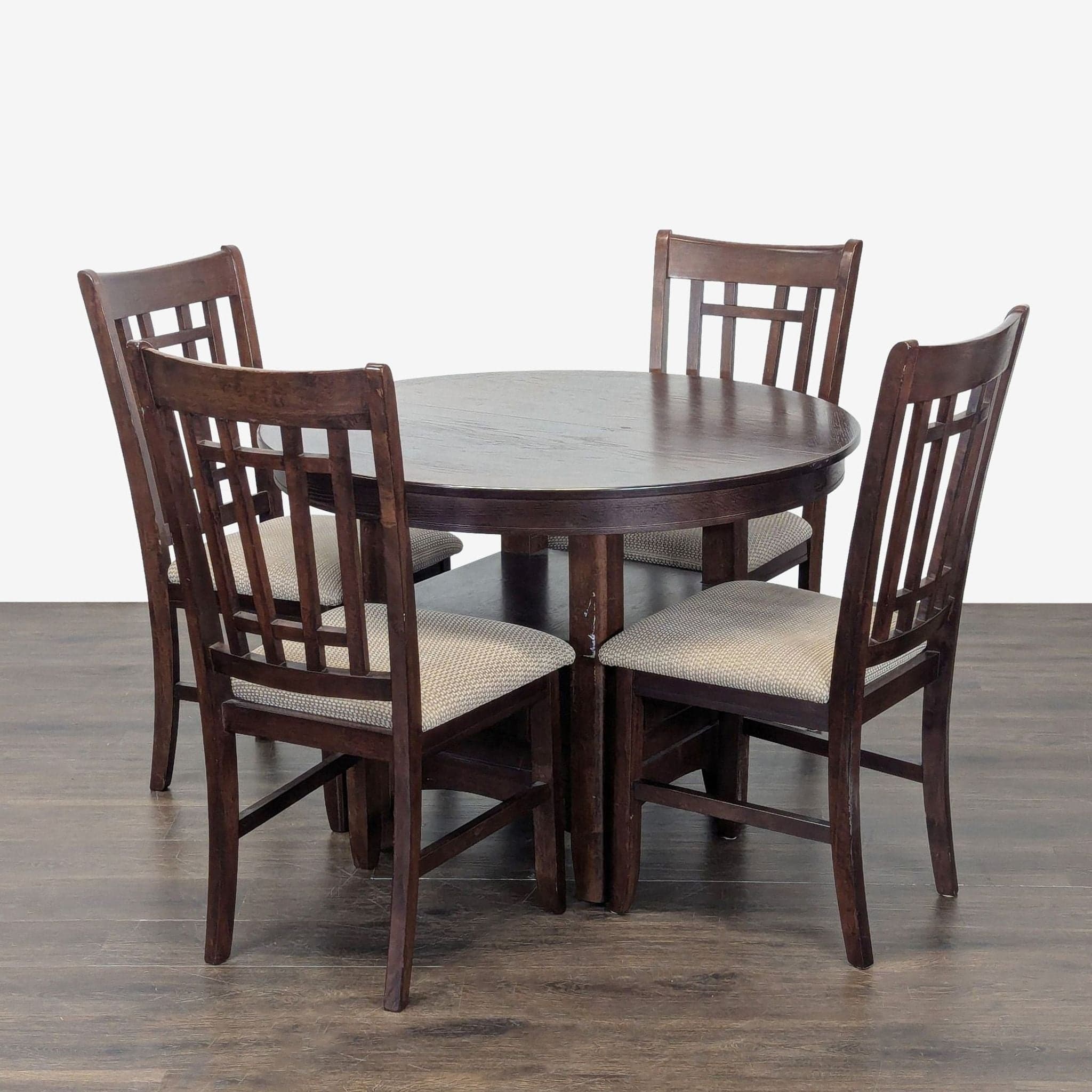 Dark Wood 5-Piece Round Extendable Dining Set with Upholstered Chairs - Thumbnail 12