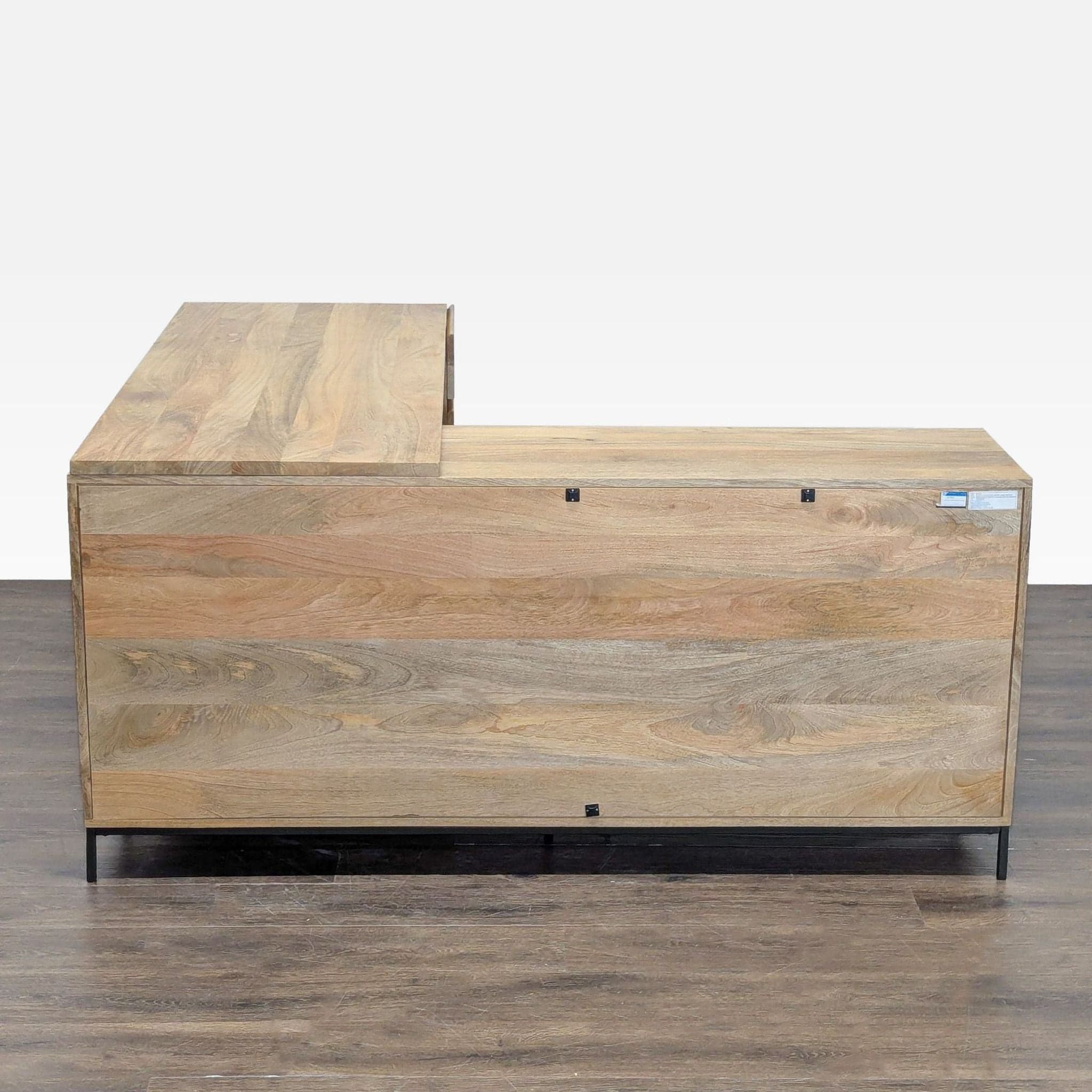West Elm L-Shaped Desk with Drawers and Open Shelves - Natural Wood Finish - Thumbnail 3