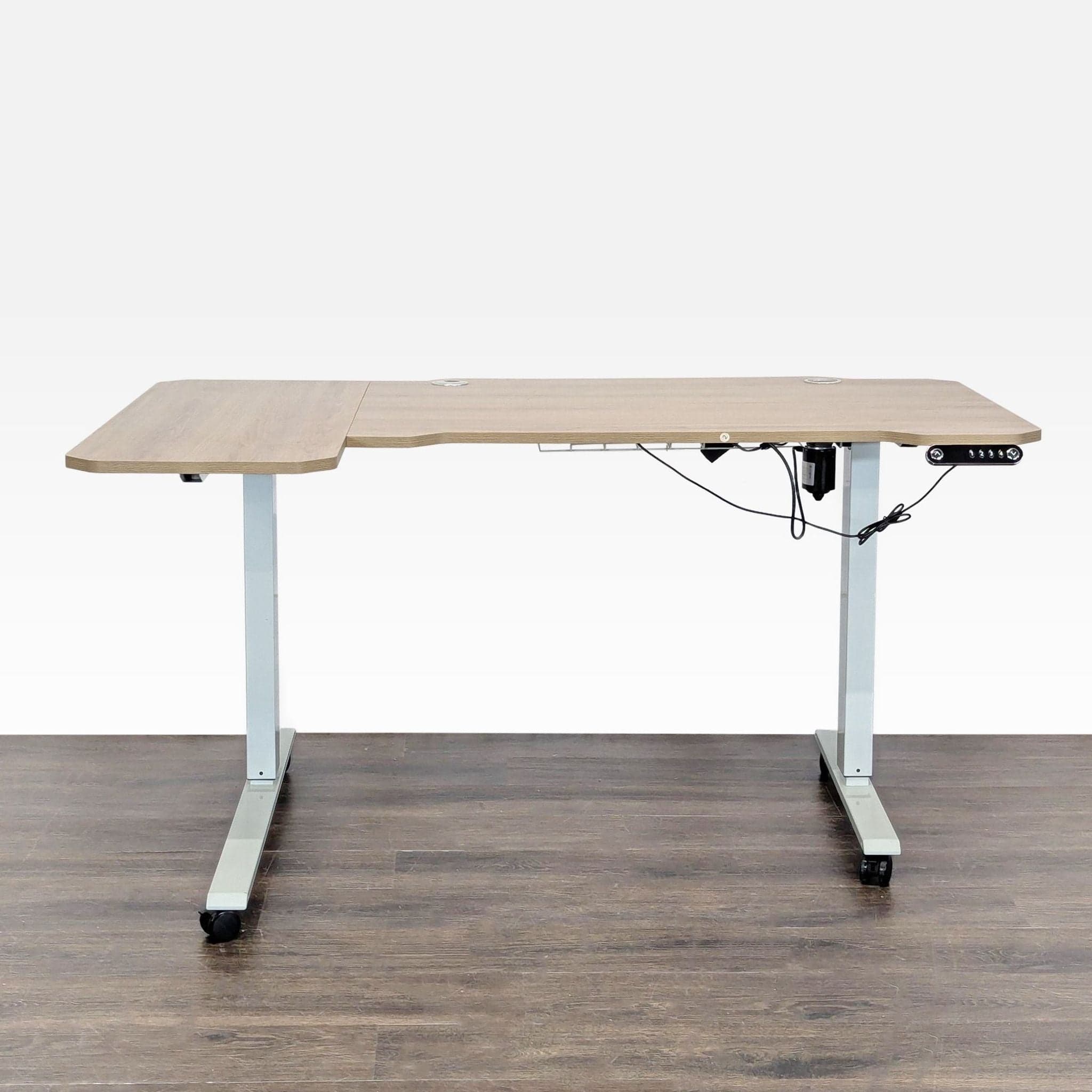 HEONAM Electric Height Adjustable L-Shaped Desk with Wheels - Image 1