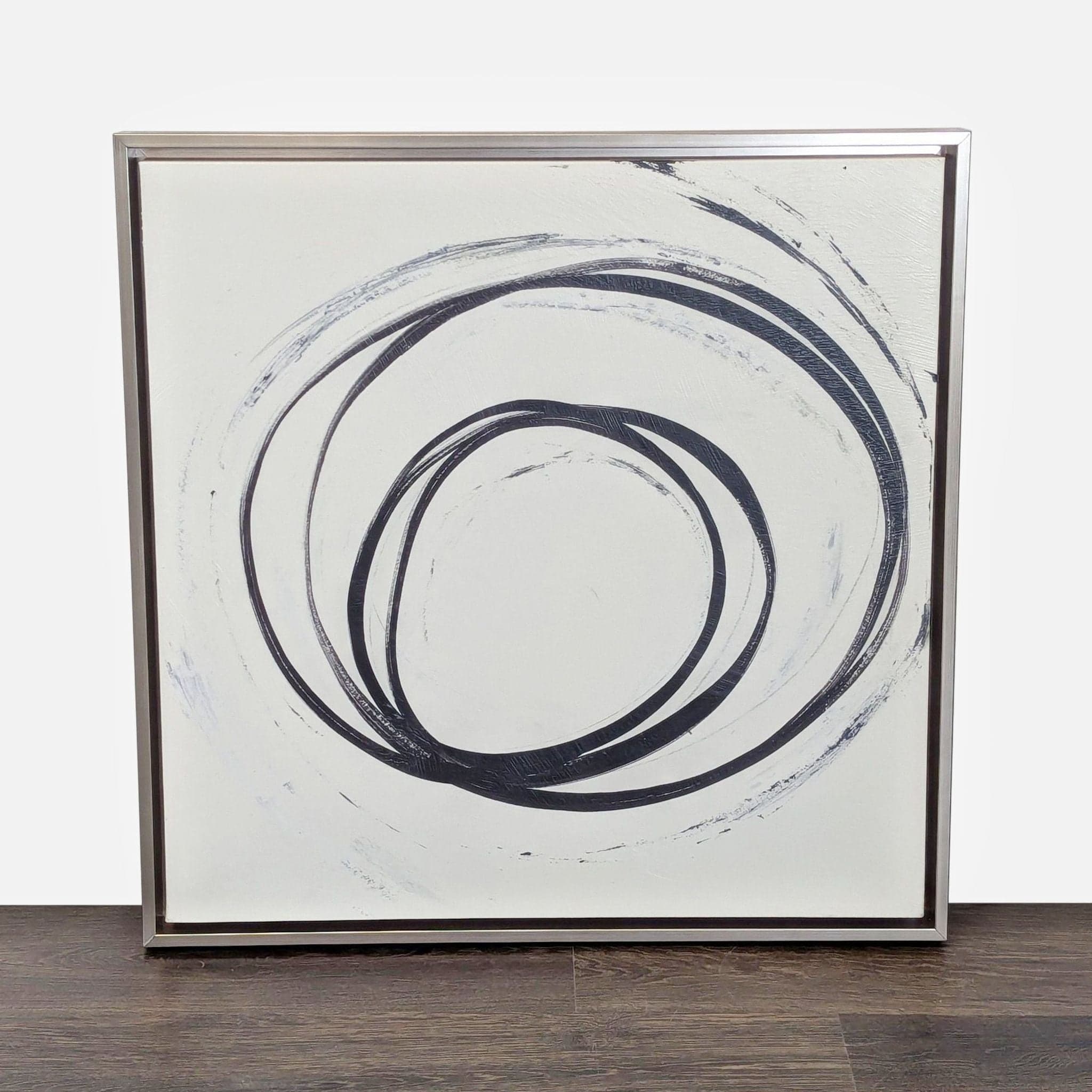 Modern Minimalist Abstract Circle Painting with Frame - Image 1