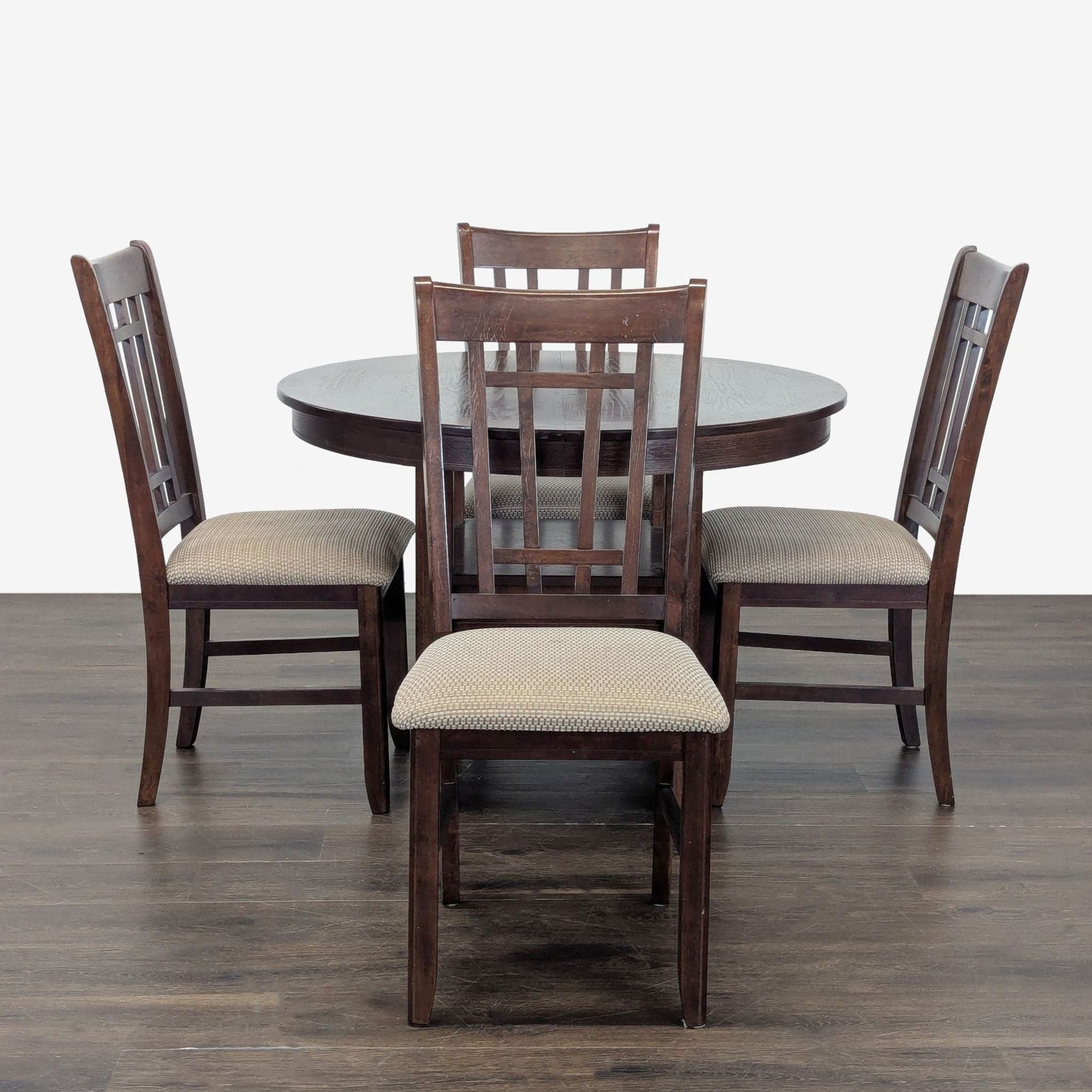 Dark Wood 5-Piece Round Extendable Dining Set with Upholstered Chairs - Image 1