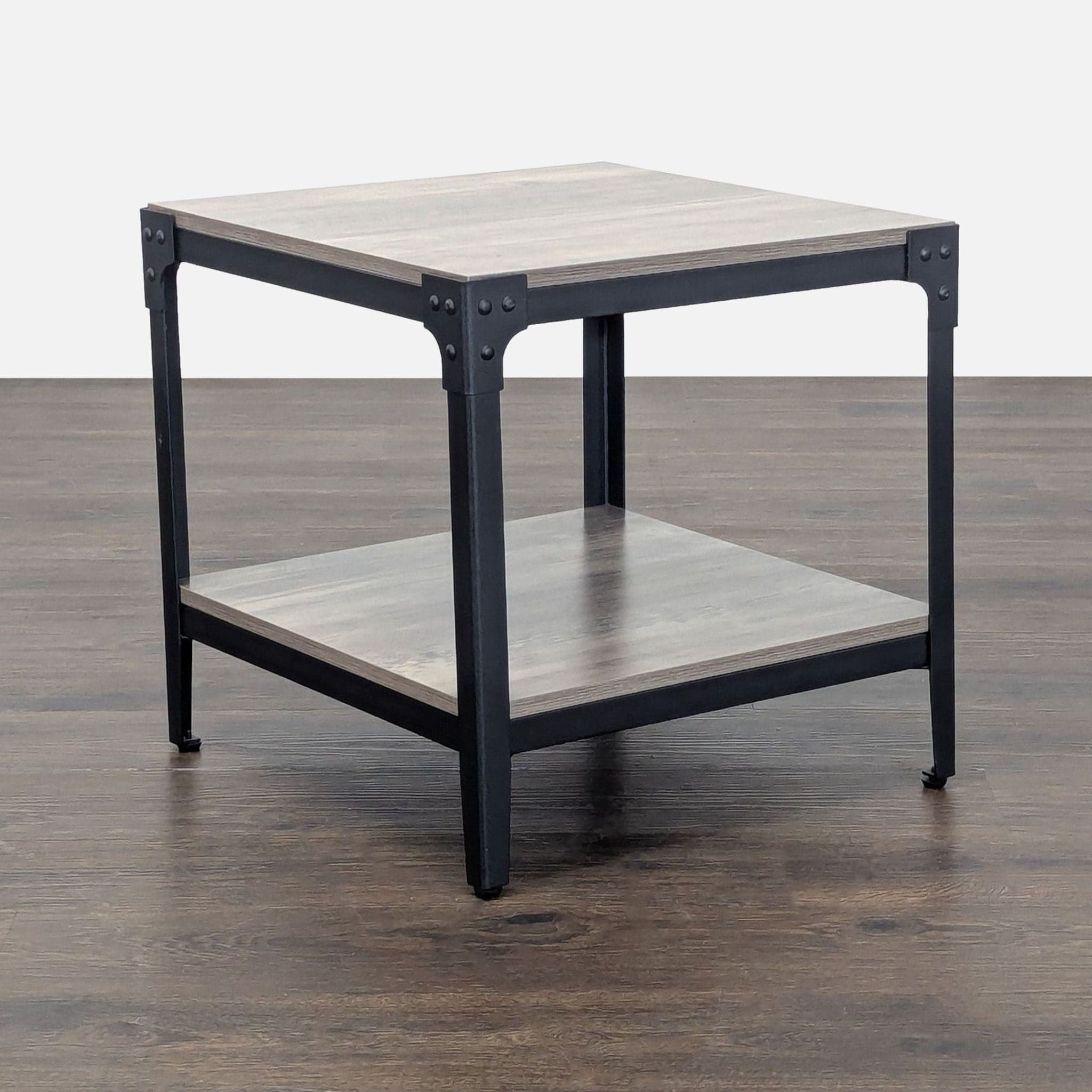 Walker Edison Barnwood Angle Iron Rustic Wood Side Table - Thumbnail 7