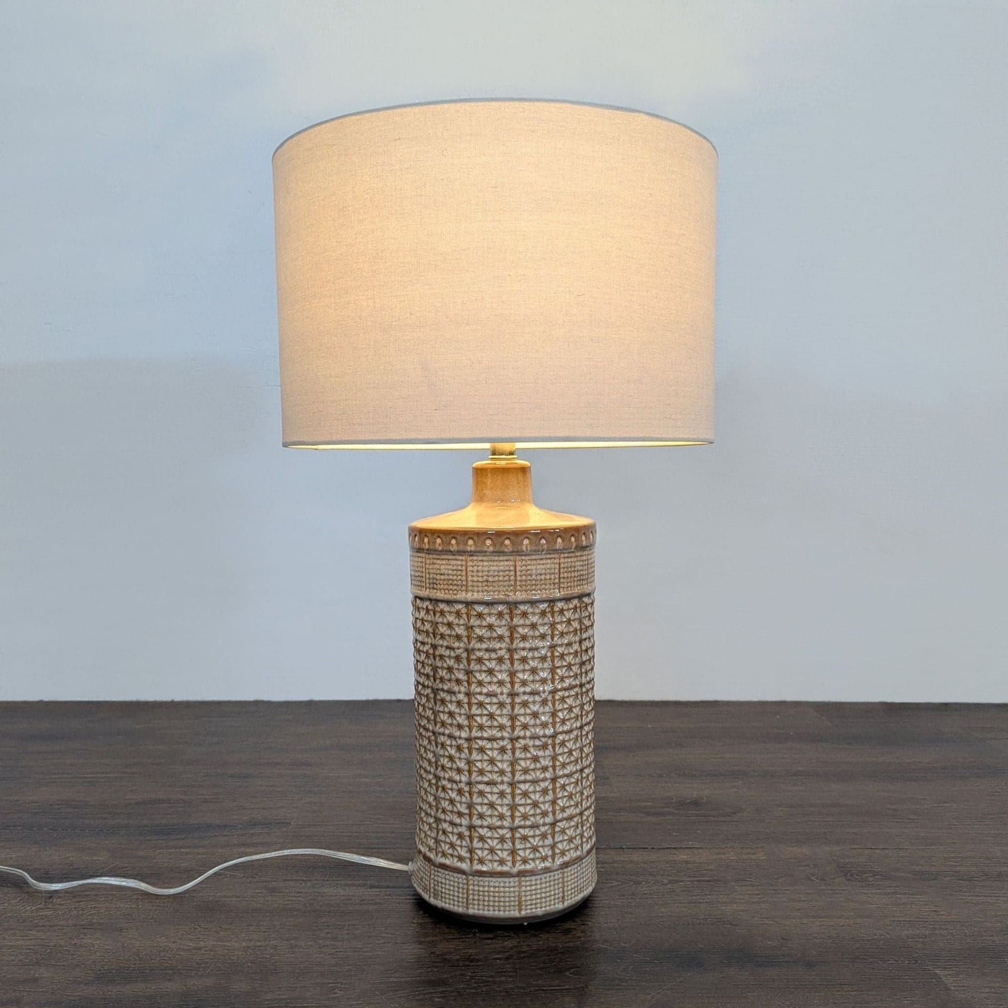 Pottery Barn Emma Textured Ceramic Table Lamp with Drum Shade - Thumbnail 5