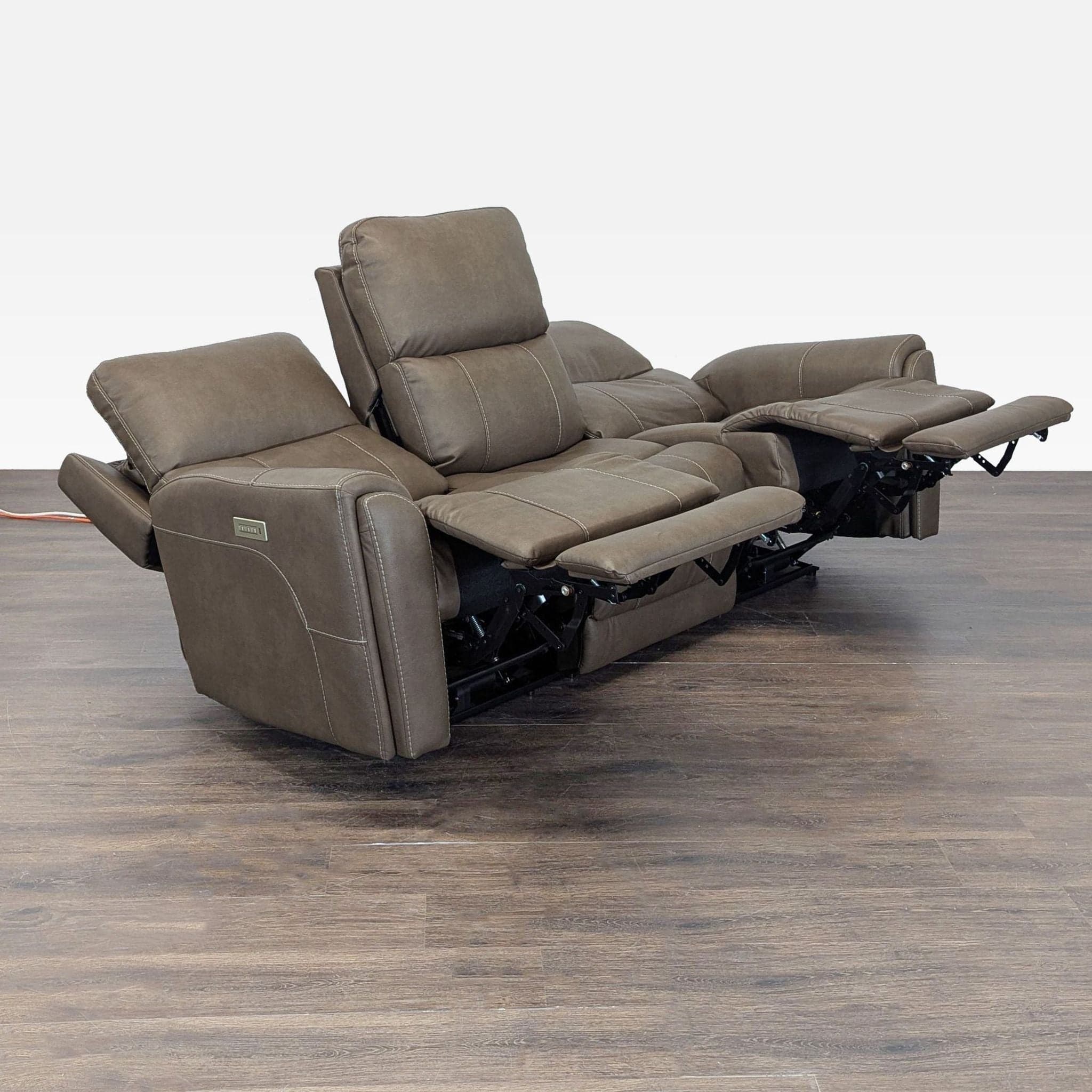 Flexsteel Carter 3-Seat Power Reclining Sofa - Brown Leather, Modern Comfort - Thumbnail 2