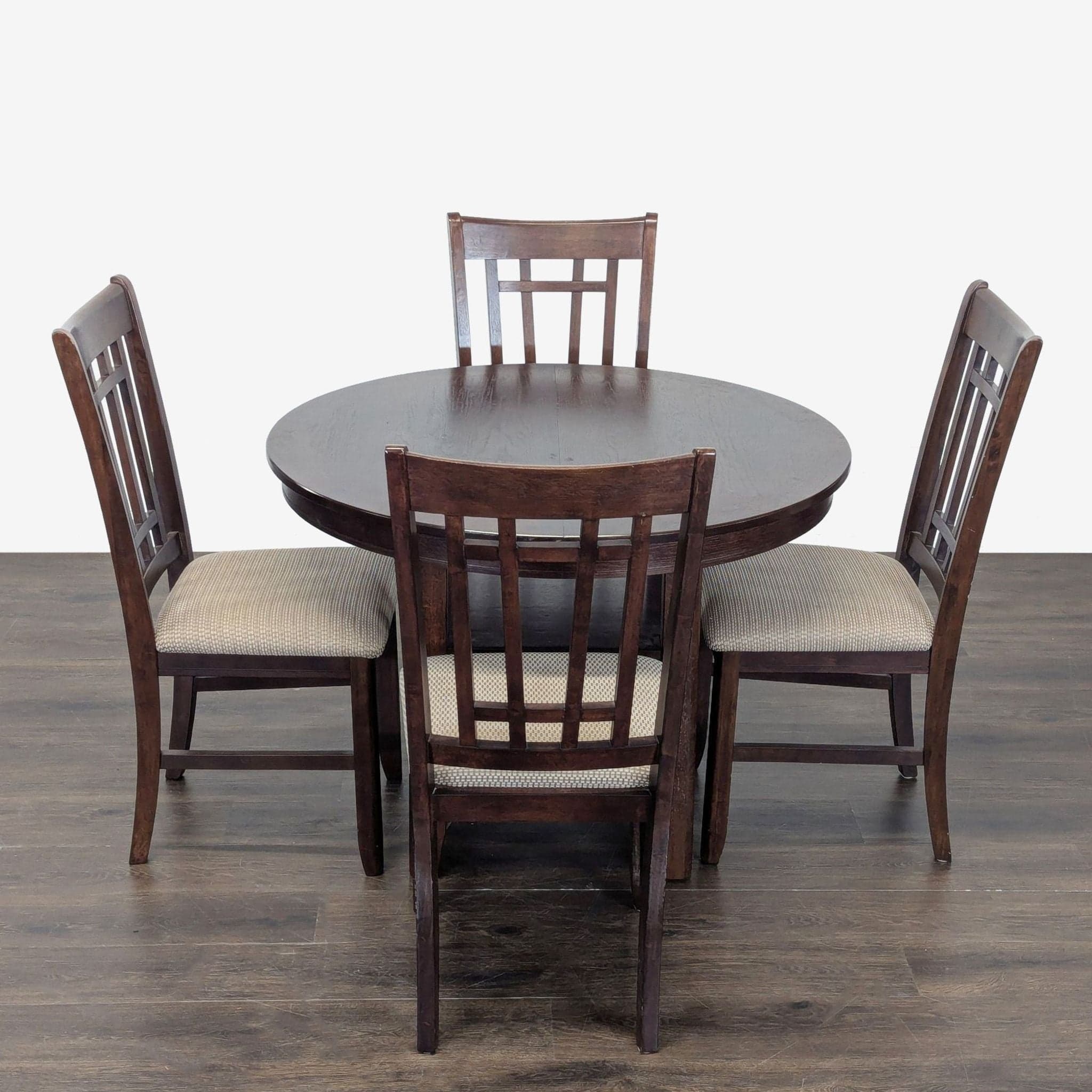 Dark Wood 5-Piece Round Extendable Dining Set with Upholstered Chairs - Thumbnail 11
