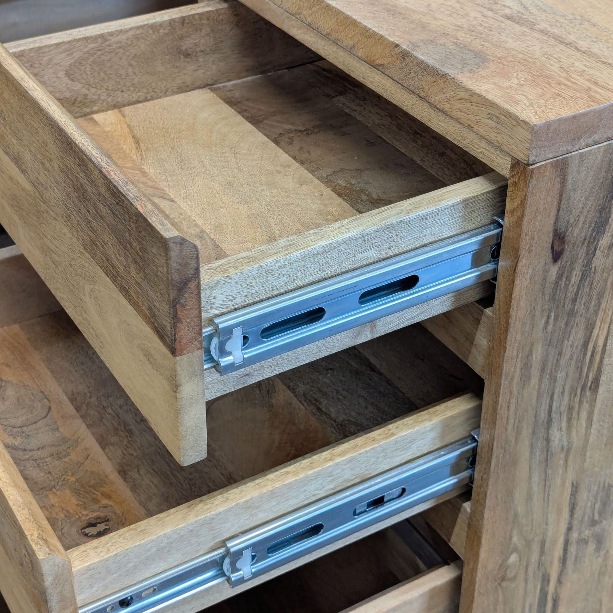 West Elm L-Shaped Desk with Drawers and Open Shelves - Natural Wood Finish - Thumbnail 4