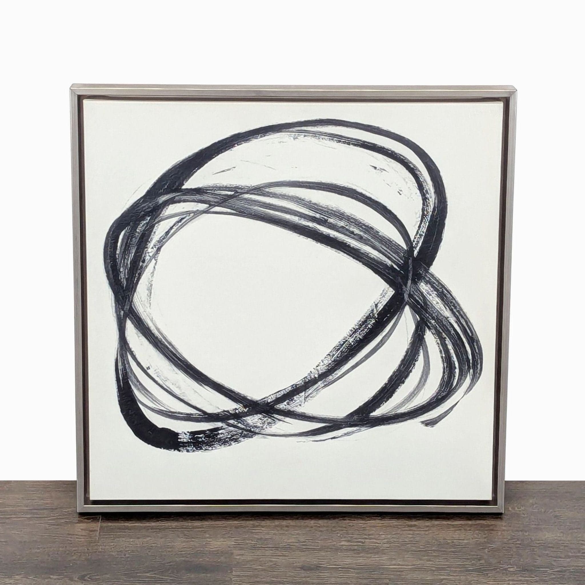 Minimalist Black and White Abstract Brushstroke Painting, Framed Art - Image 1