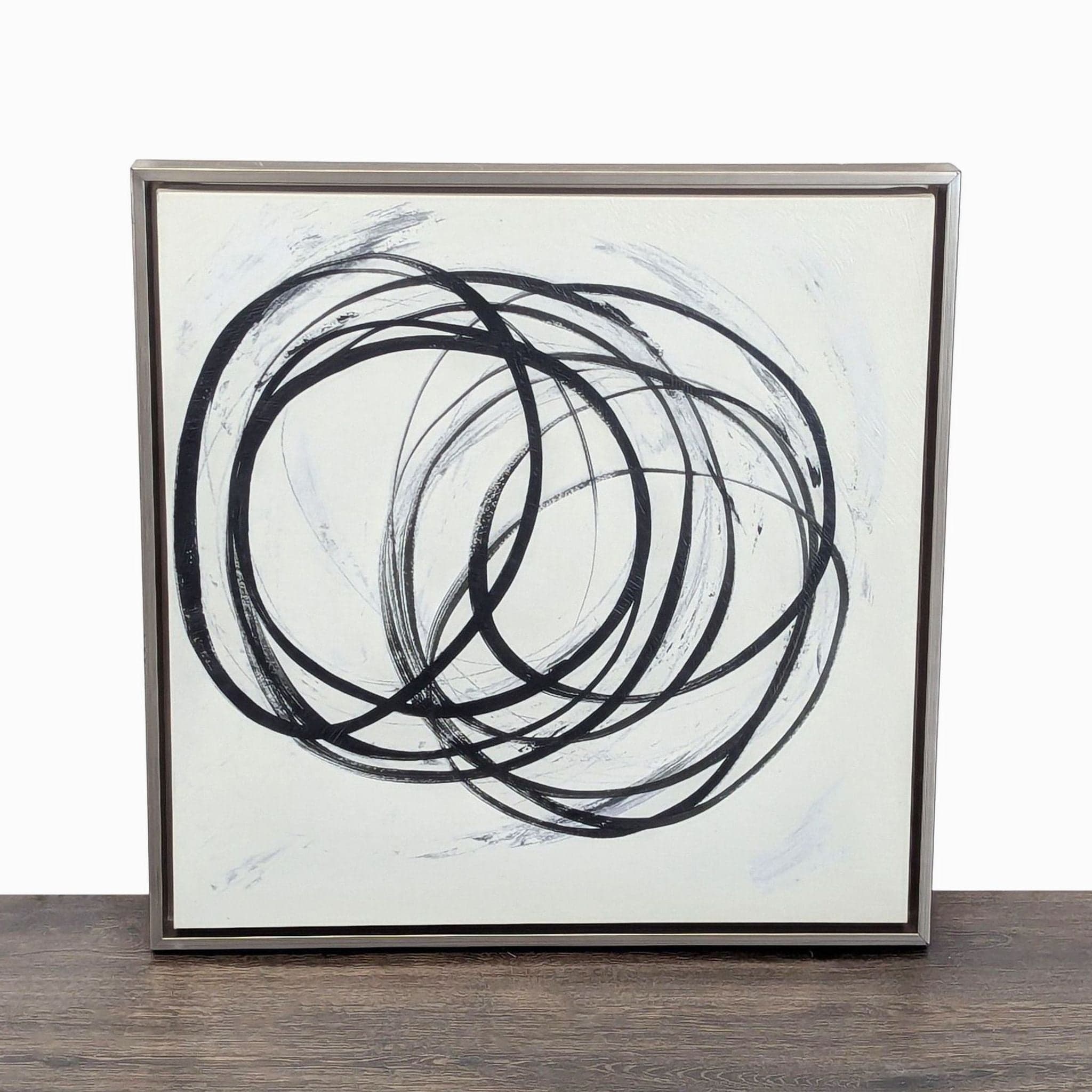 Modern Abstract Black and White Swirl Framed Painting - Image 1