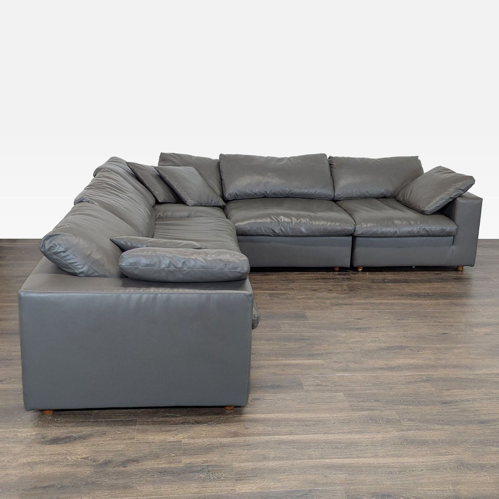 Modway Commix Grey Vegan Leather Sectional Sofa - Spacious L-Shaped Seating - Thumbnail 2