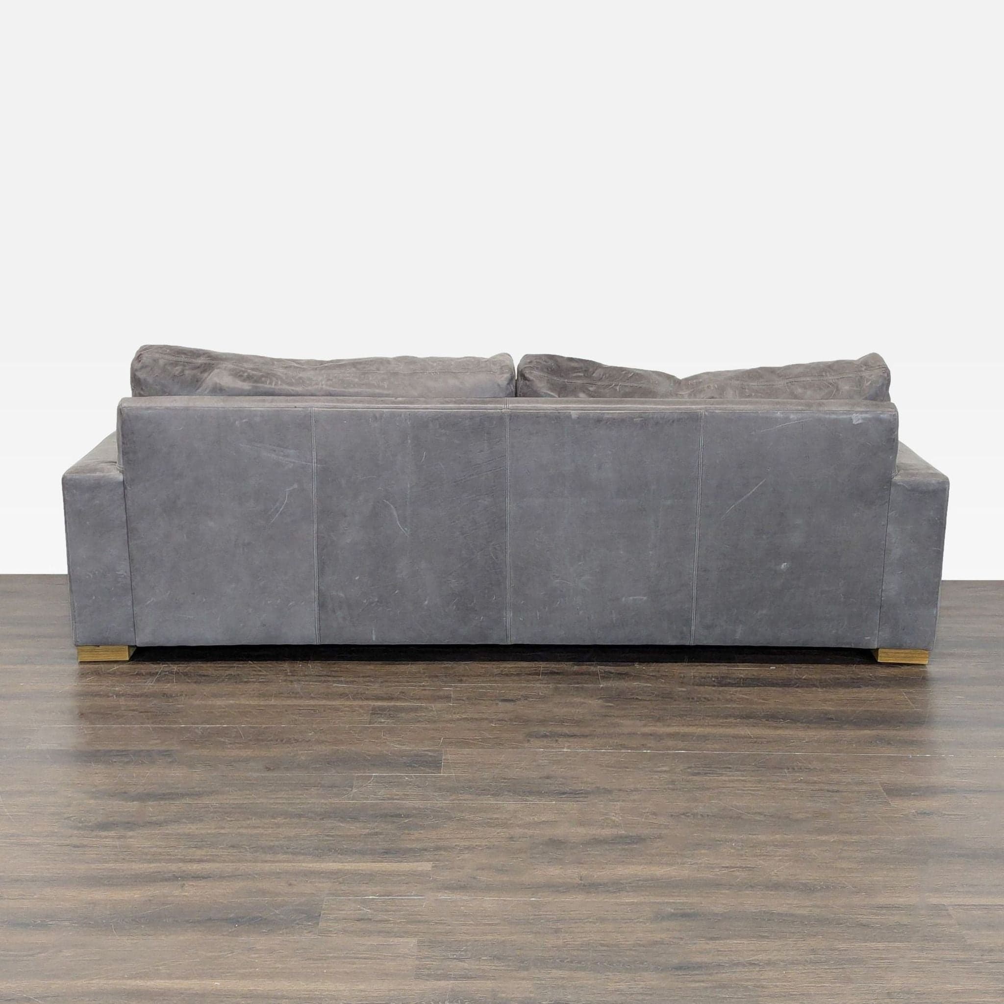 Restoration Hardware Maxwell 3-Seat Modern Gray Leather Sofa - Thumbnail 4