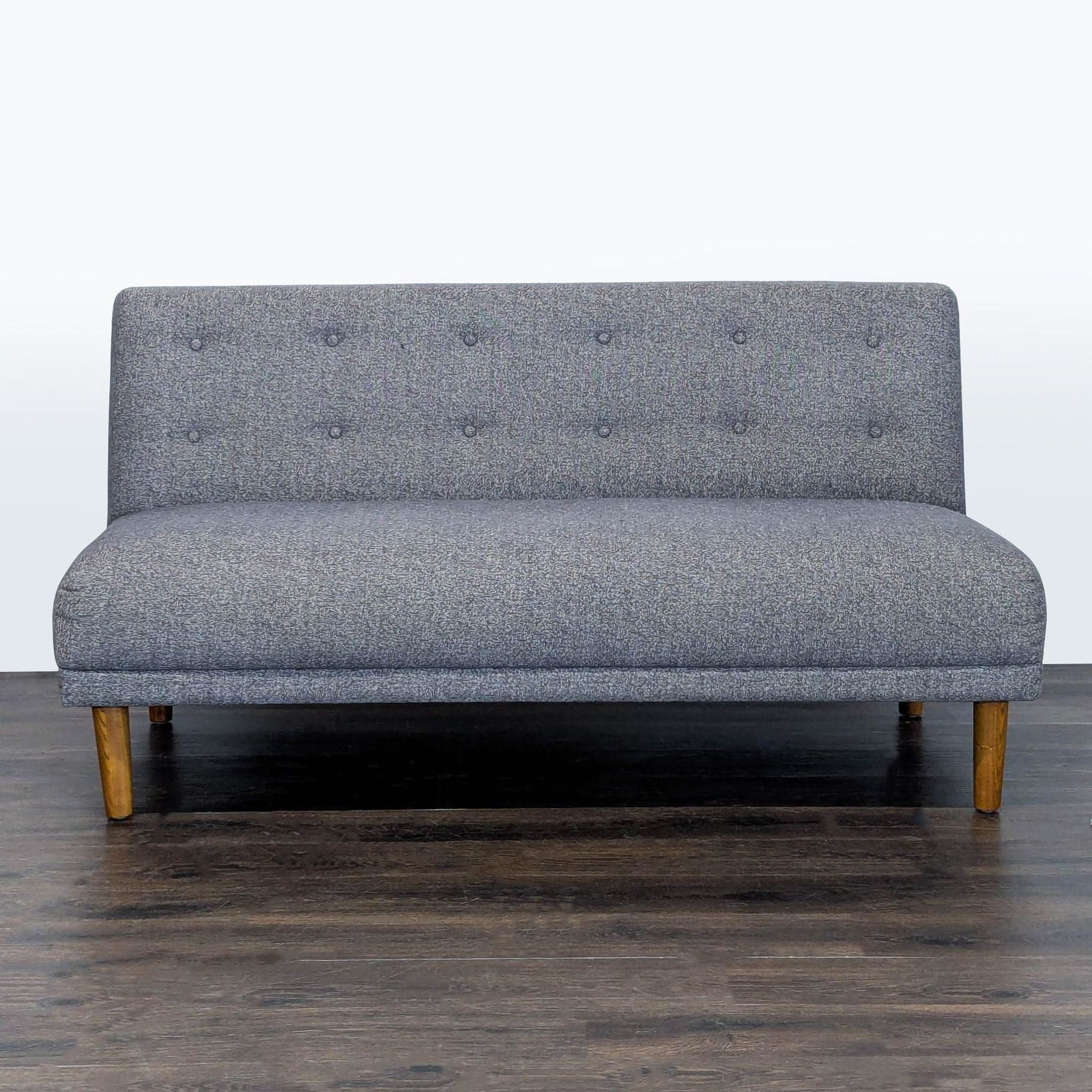 Jason Furniture Modern Gray Fabric Loveseat with Wooden Legs - Image 1