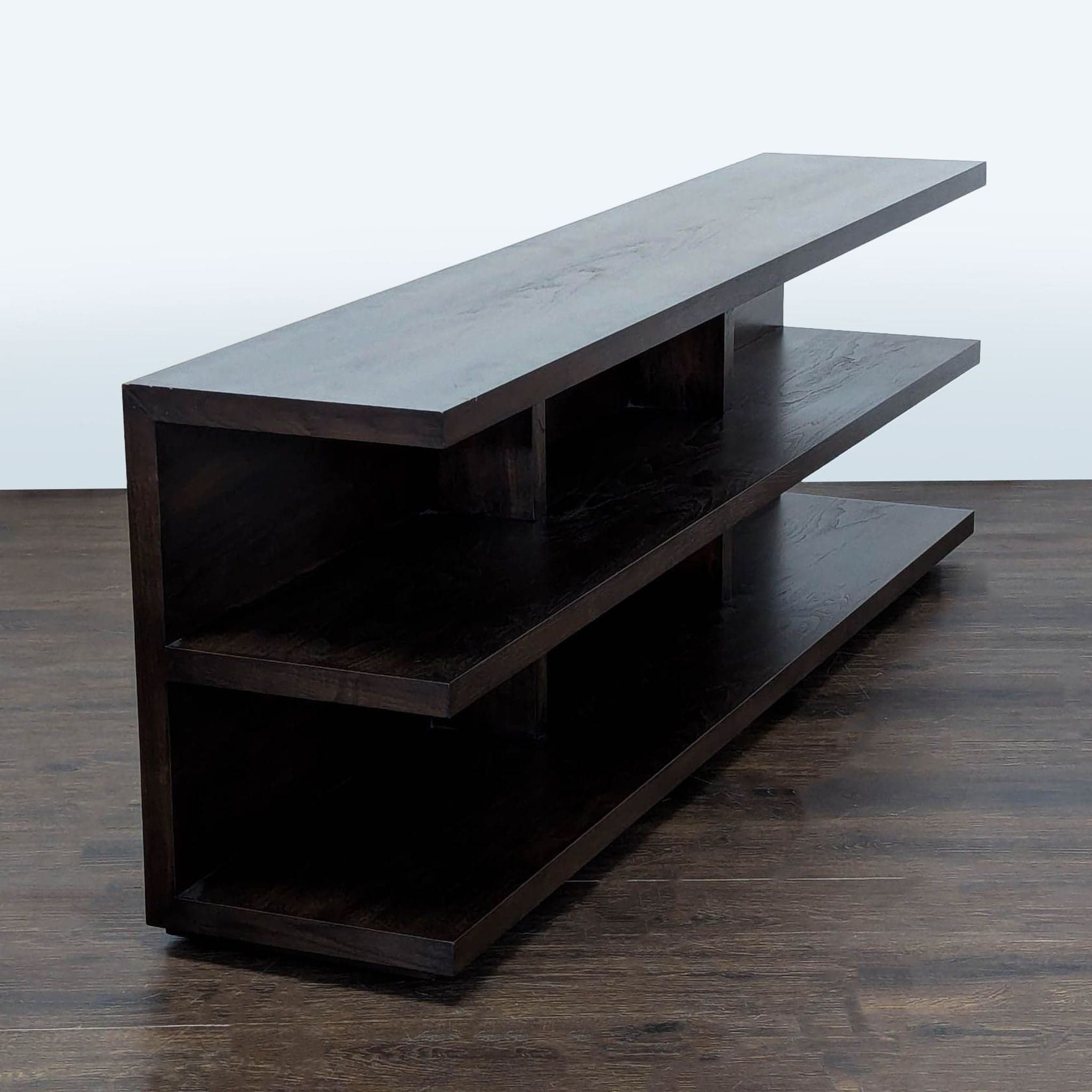 Modern Dark Wood 3-Tier Bookshelf with Open Shelves - Thumbnail 2