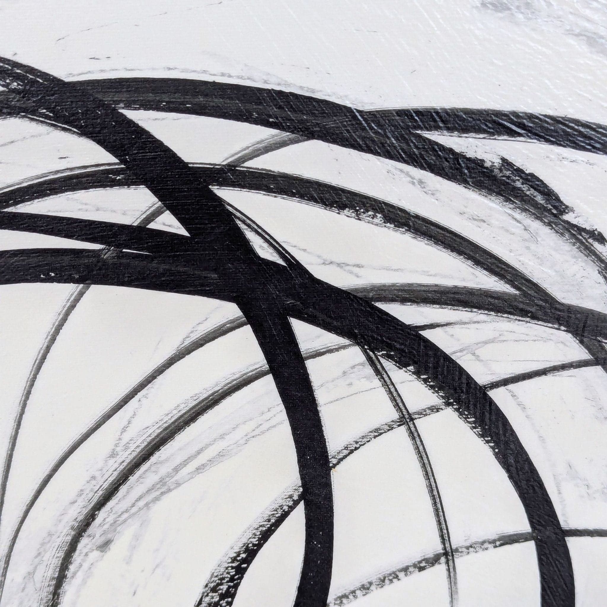 Modern Abstract Black and White Swirl Framed Painting - Thumbnail 2