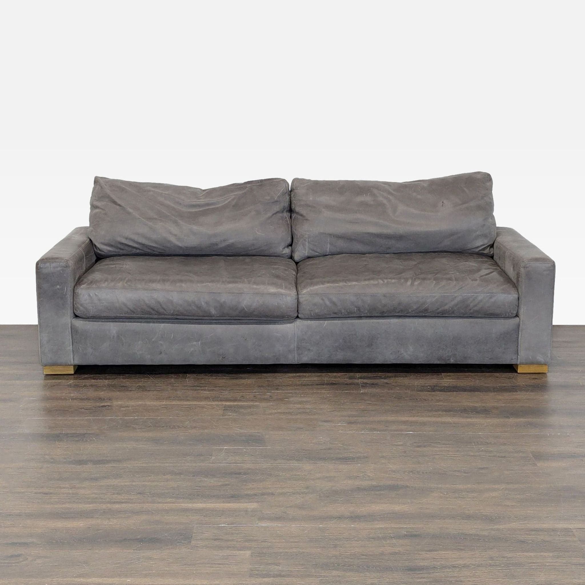 Restoration Hardware Maxwell 3-Seat Modern Gray Leather Sofa - Image 1
