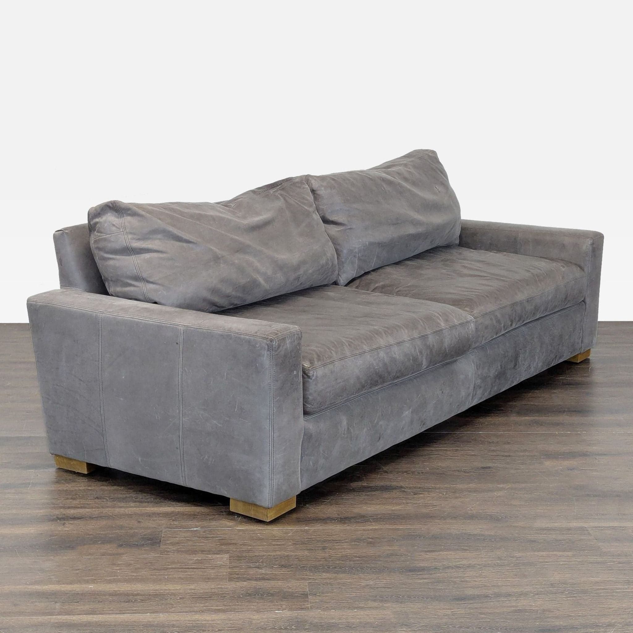Restoration Hardware Maxwell 3-Seat Modern Gray Leather Sofa - Thumbnail 2
