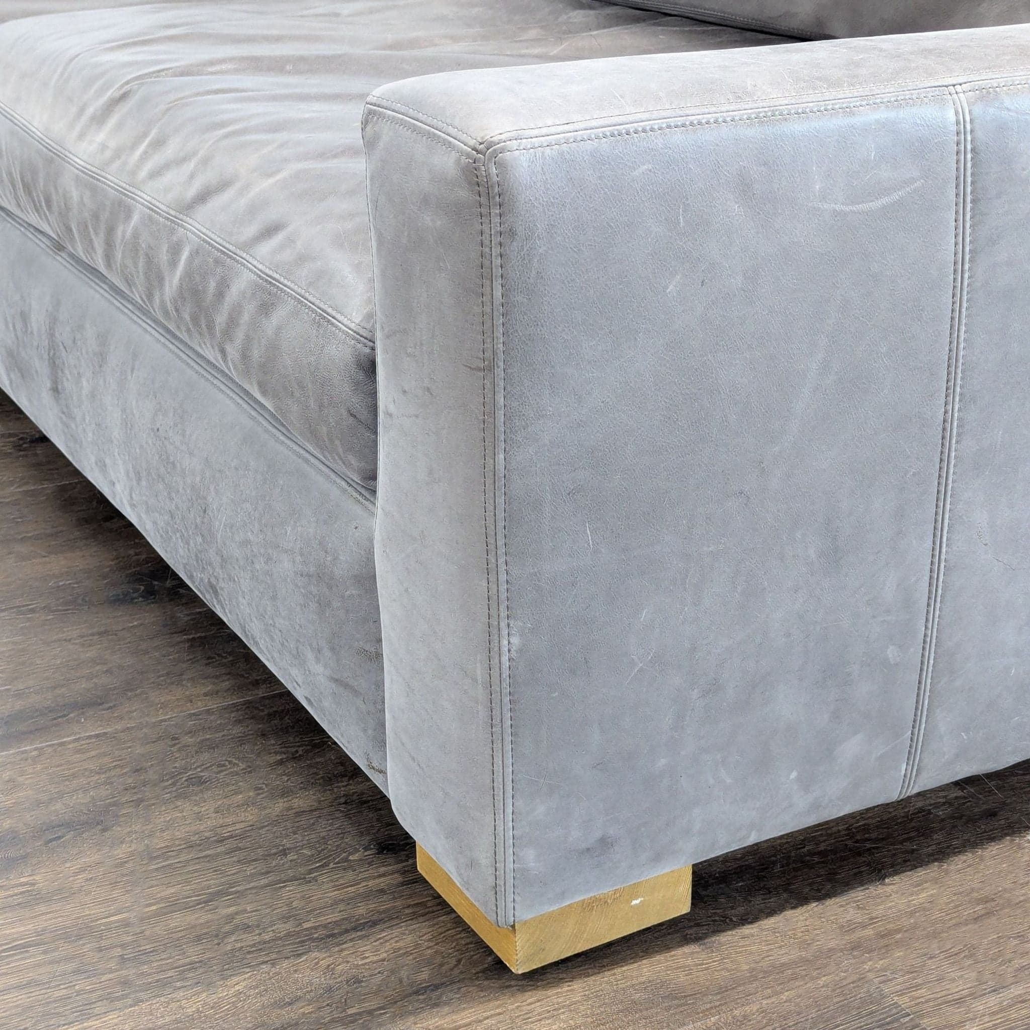 Restoration Hardware Maxwell 3-Seat Modern Gray Leather Sofa - Thumbnail 7