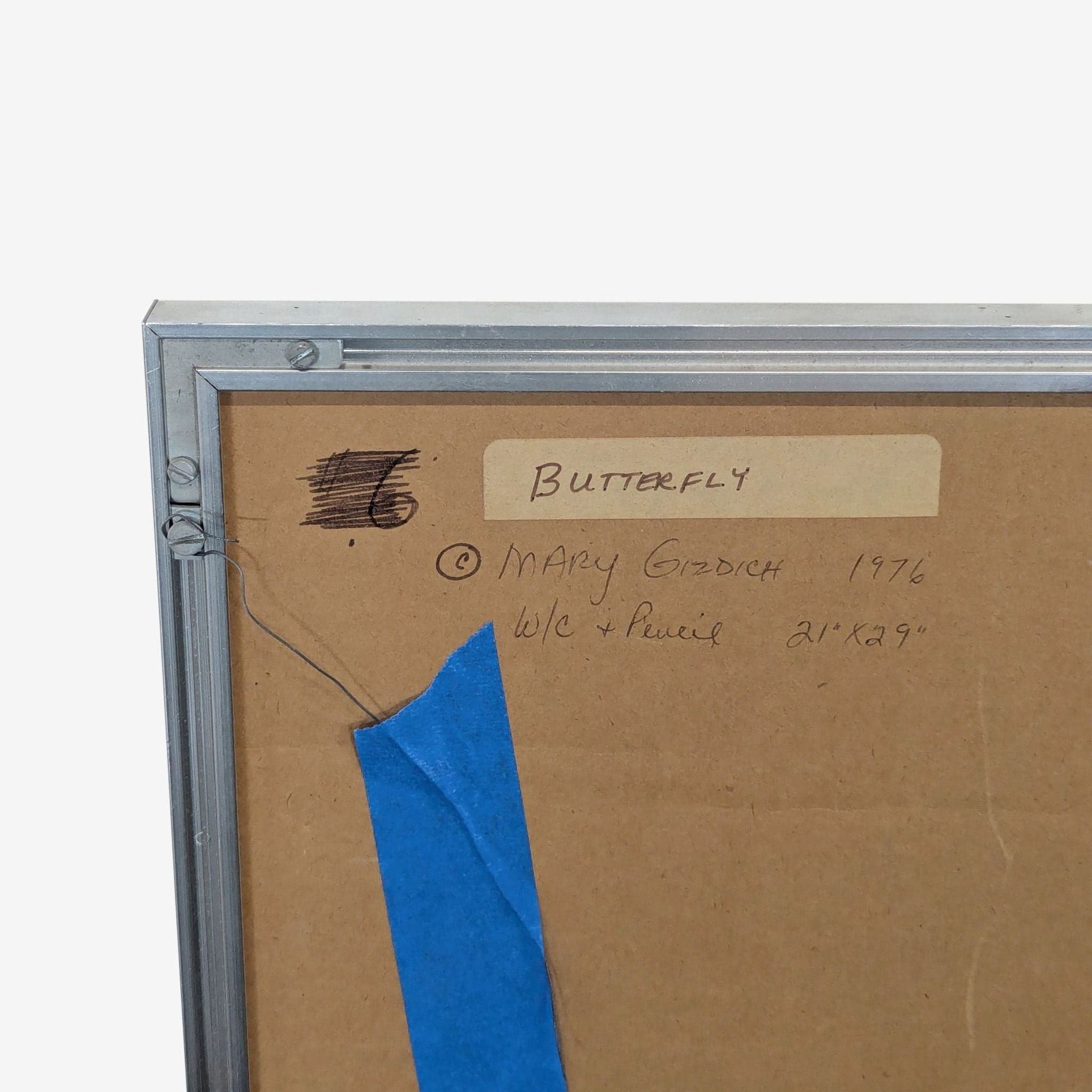 Abstract “Butterfly” Watercolor Painting by Mary Gizdich, 1976 - Framed Original Art - Thumbnail 4