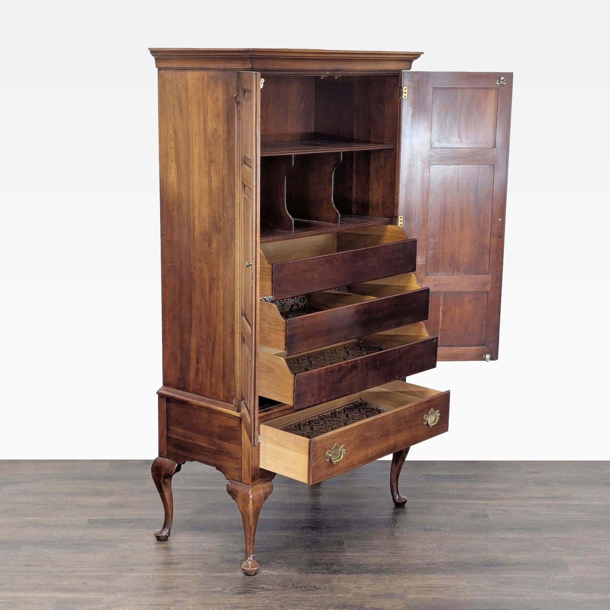 Statton Furniture Queen Anne Style Armoire Wardrobe - Thumbnail 2