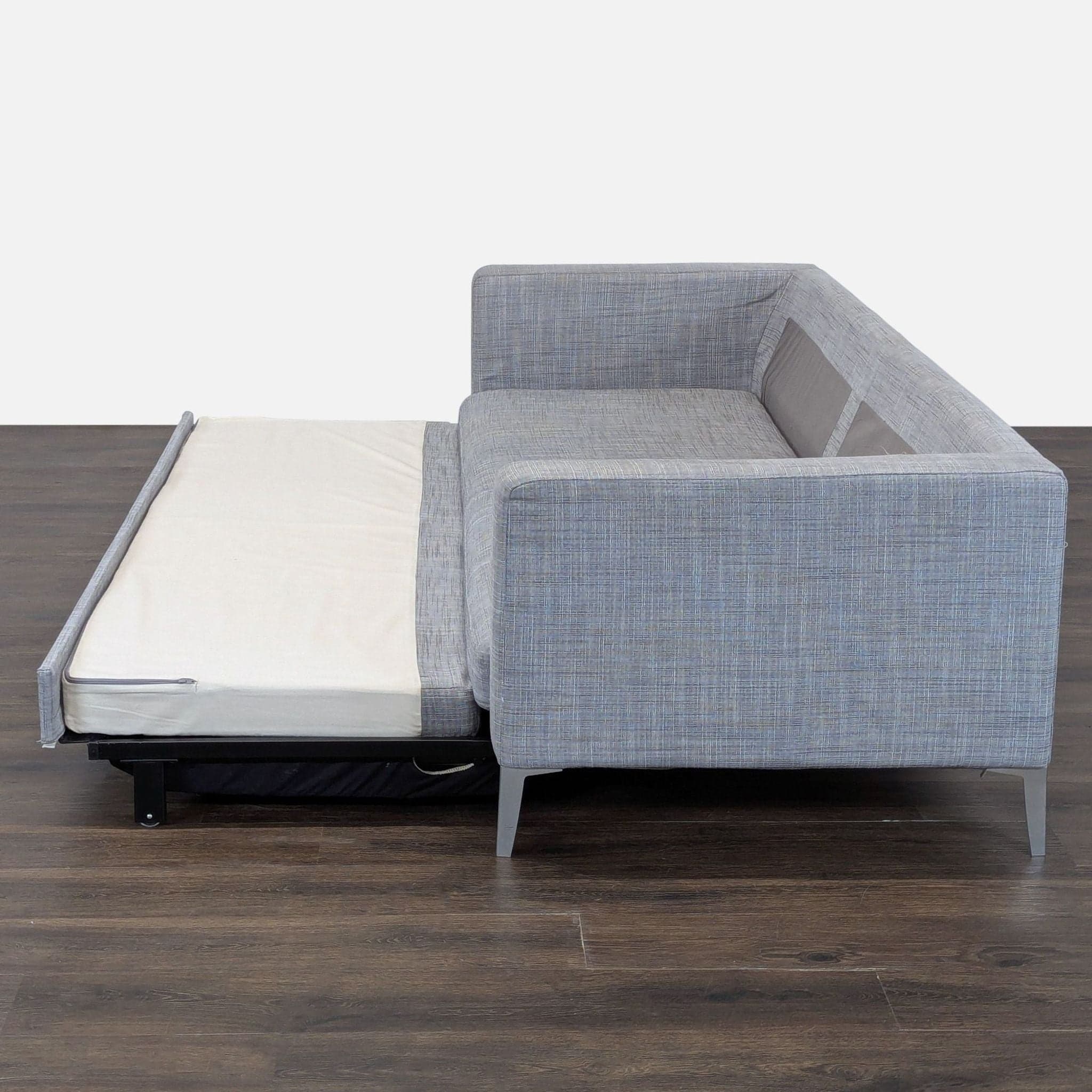 Modern Gray Sleeper Sofa with Pull-Out Bed and Pillow - Thumbnail 2