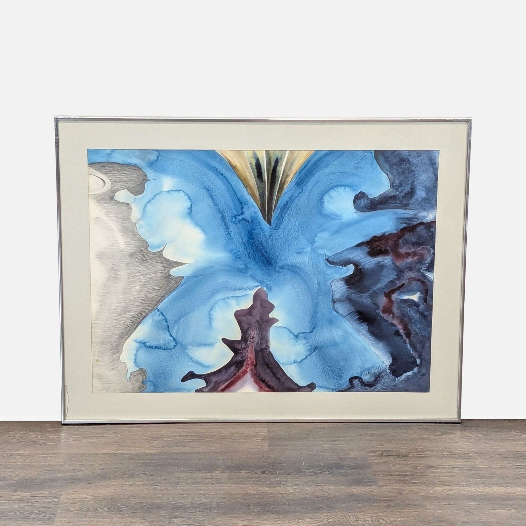 Mary Gizdich Original 1983 Abstract Watercolor Painting Framed Art “Blue Waltz” - Image 1