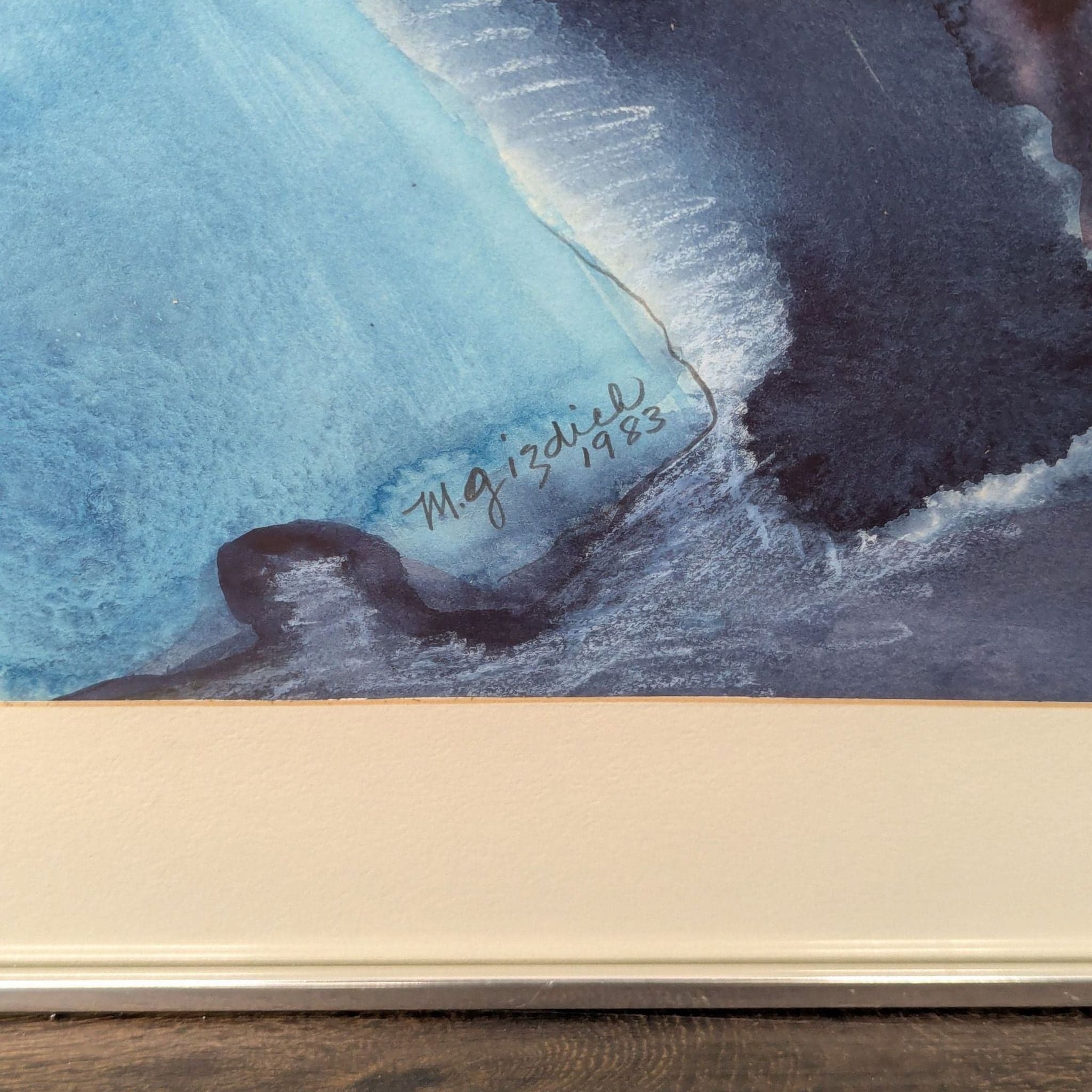 Mary Gizdich Original 1983 Abstract Watercolor Painting Framed Art “Blue Waltz” - Thumbnail 2