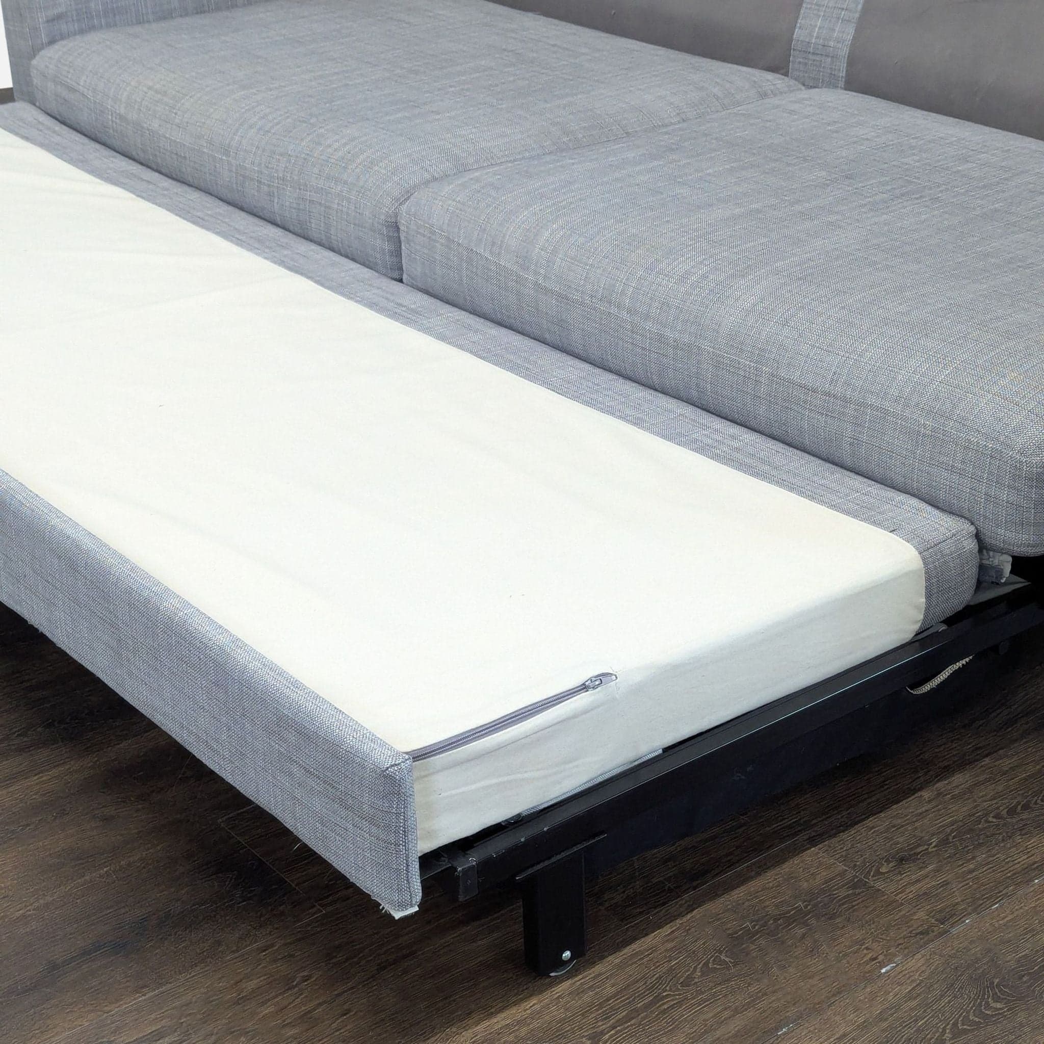 Modern Gray Sleeper Sofa with Pull-Out Bed and Pillow - Thumbnail 4